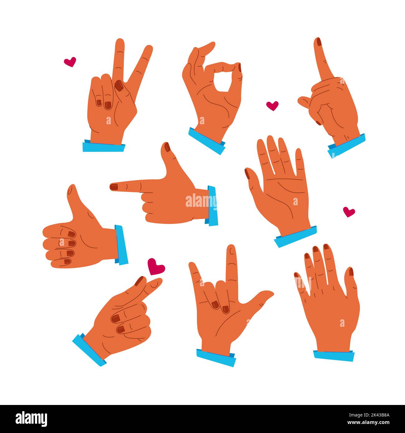 Communication avec les gestes - ensemble d'illustrations de style de conception plate Illustration de Vecteur