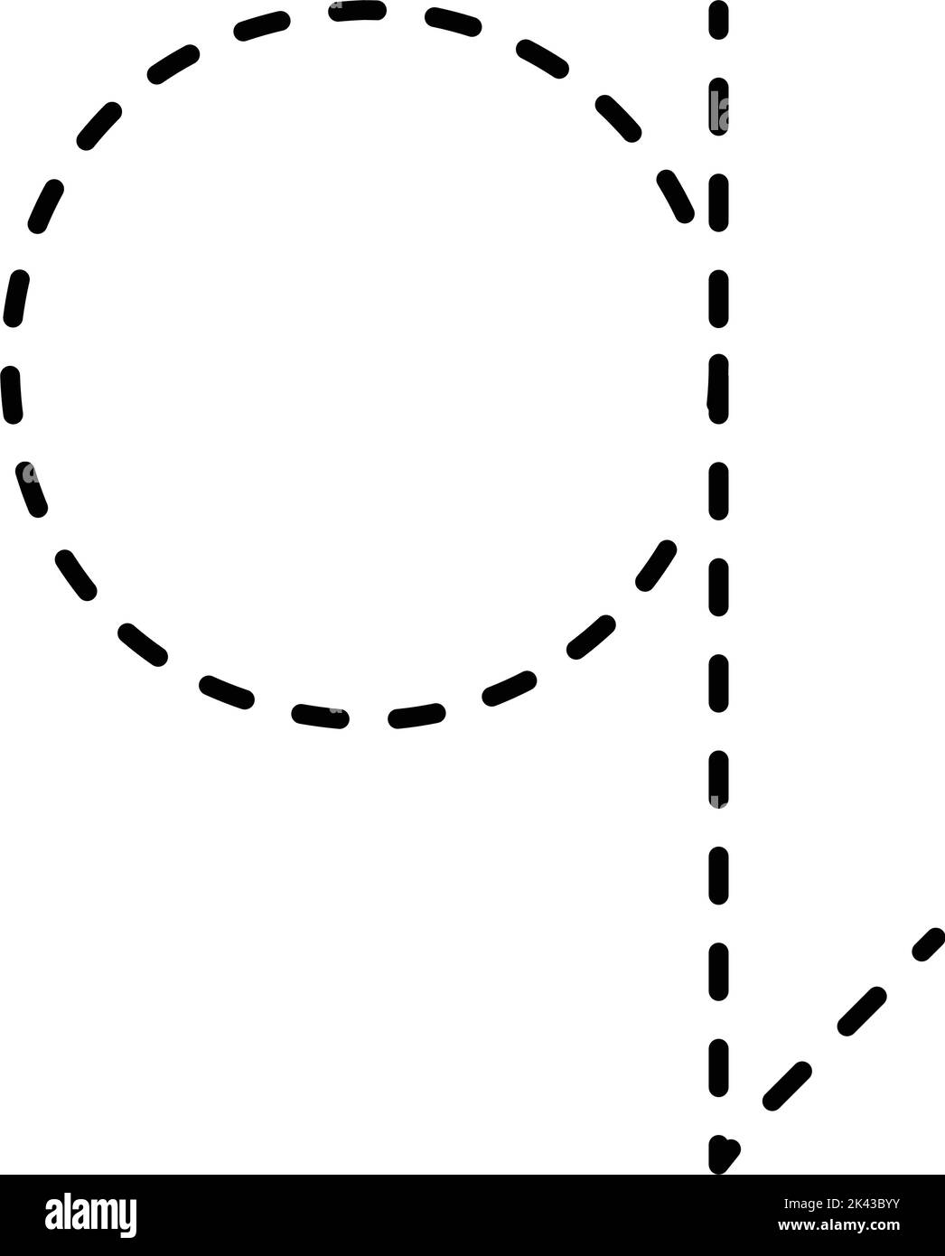 Traçage Alphabet minuscule petite lettre q préinscription ligne pointillée élément pour maternelle, préscolaire et Montessori école enfants feuille de travail pour le handwrit Illustration de Vecteur