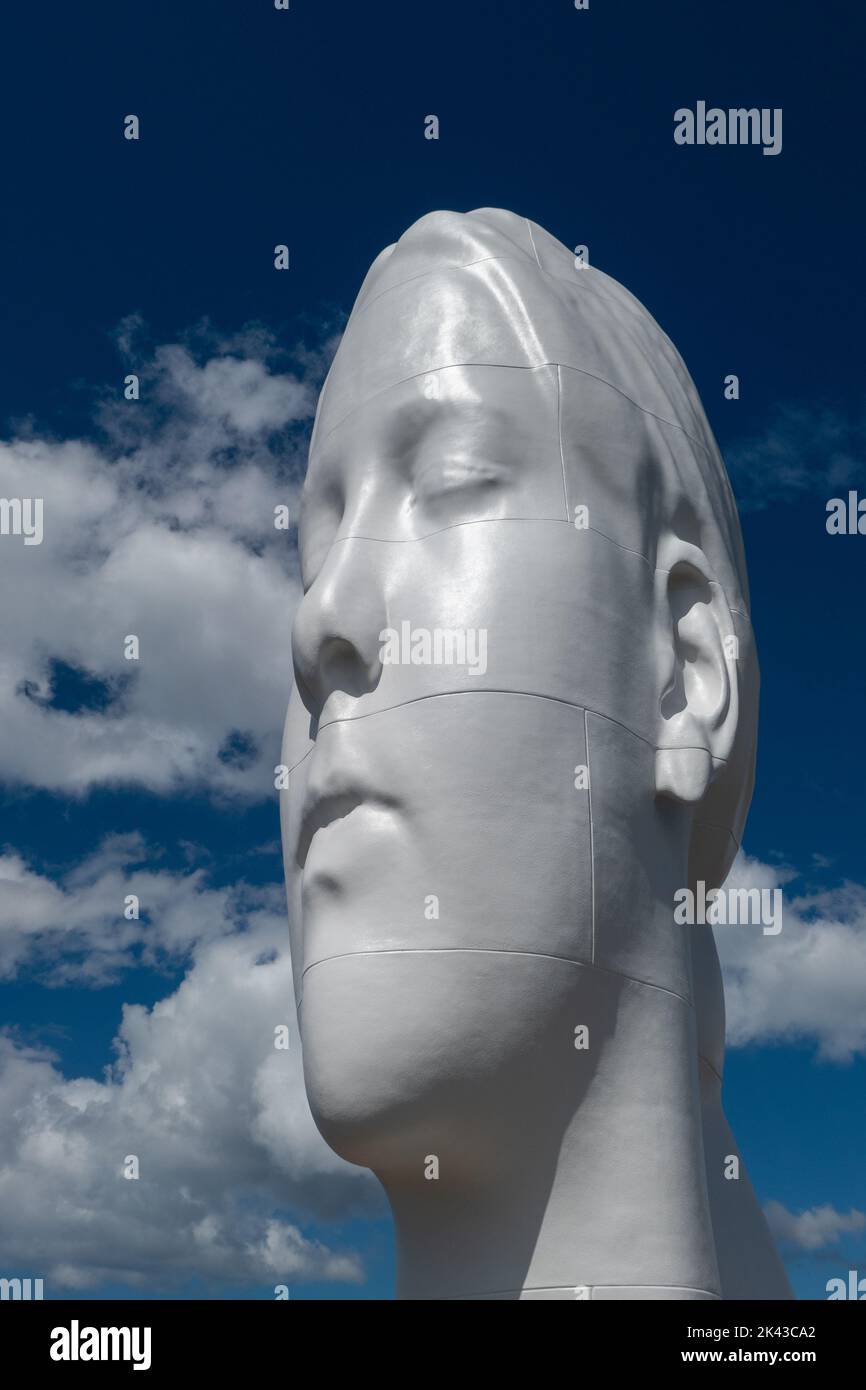 'Anna' par Jaume Plensa au Pilane Sculptures 2022 en Suède Banque D'Images
