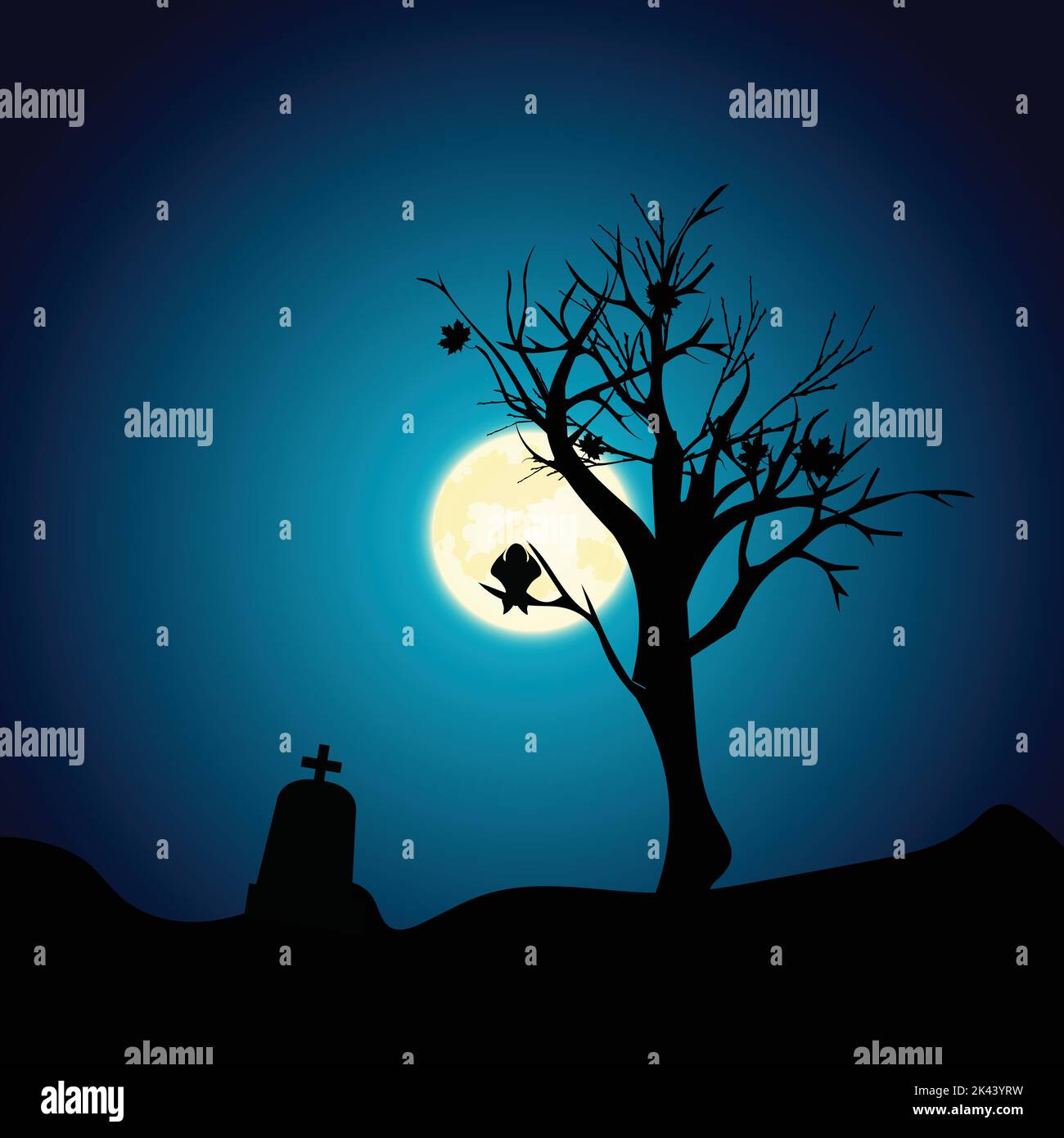 Halloween a chassé la lune avec le fond de l'arbre Illustration de Vecteur
