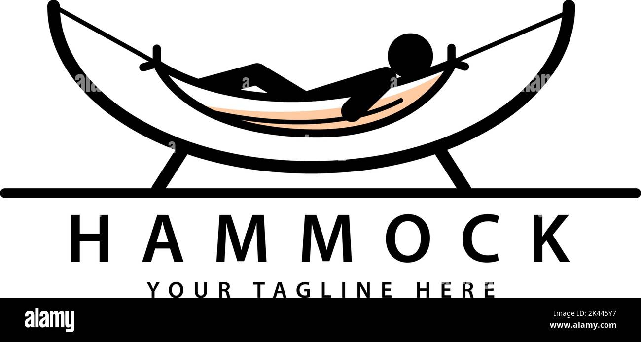 Logo en forme de hamac Silhouette, un endroit pour se détendre pendant les vacances Illustration de Vecteur