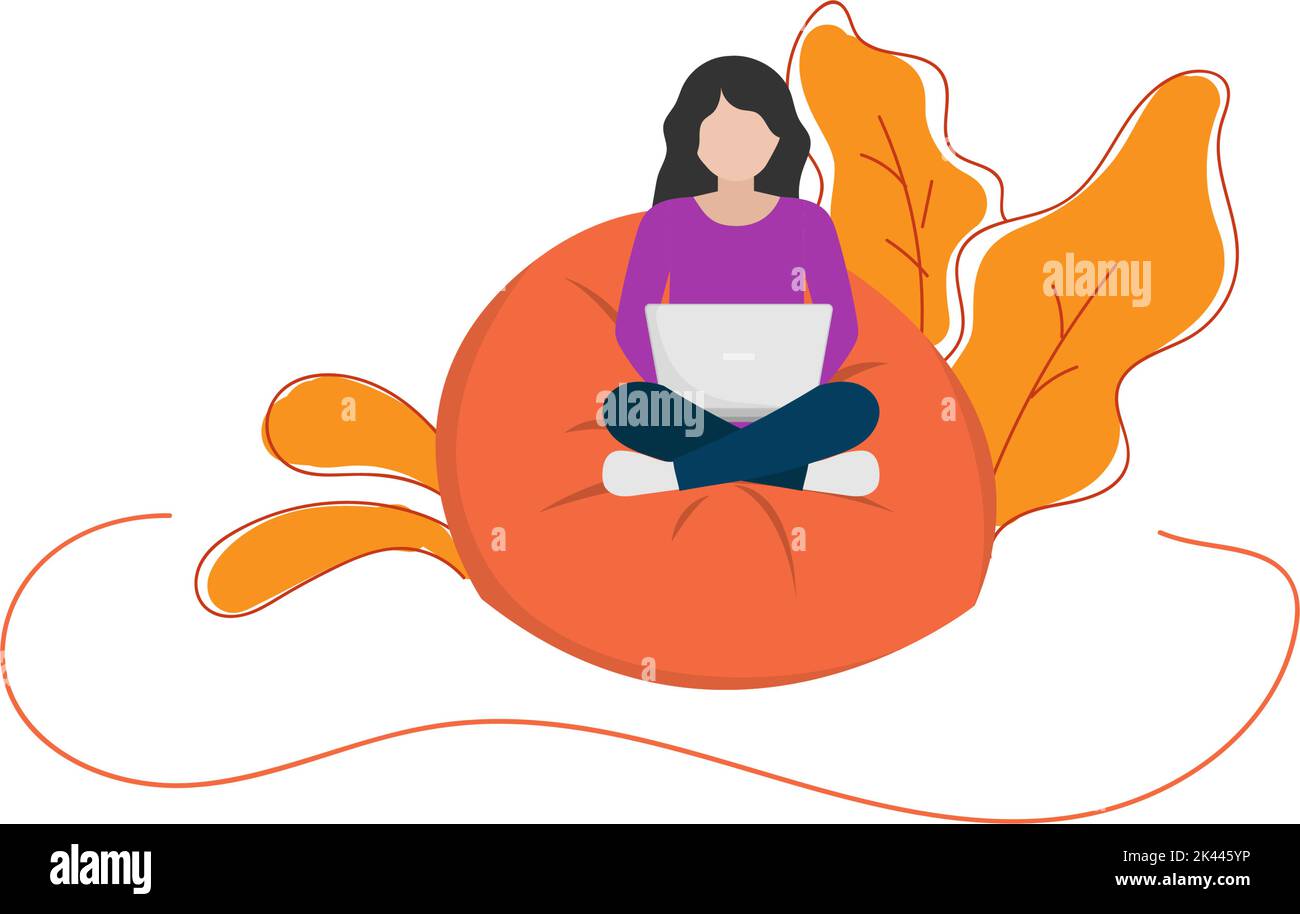 illustration de la conception d'une femme indépendante travaillant à domicile avec son ordinateur portable sur fond blanc Illustration de Vecteur