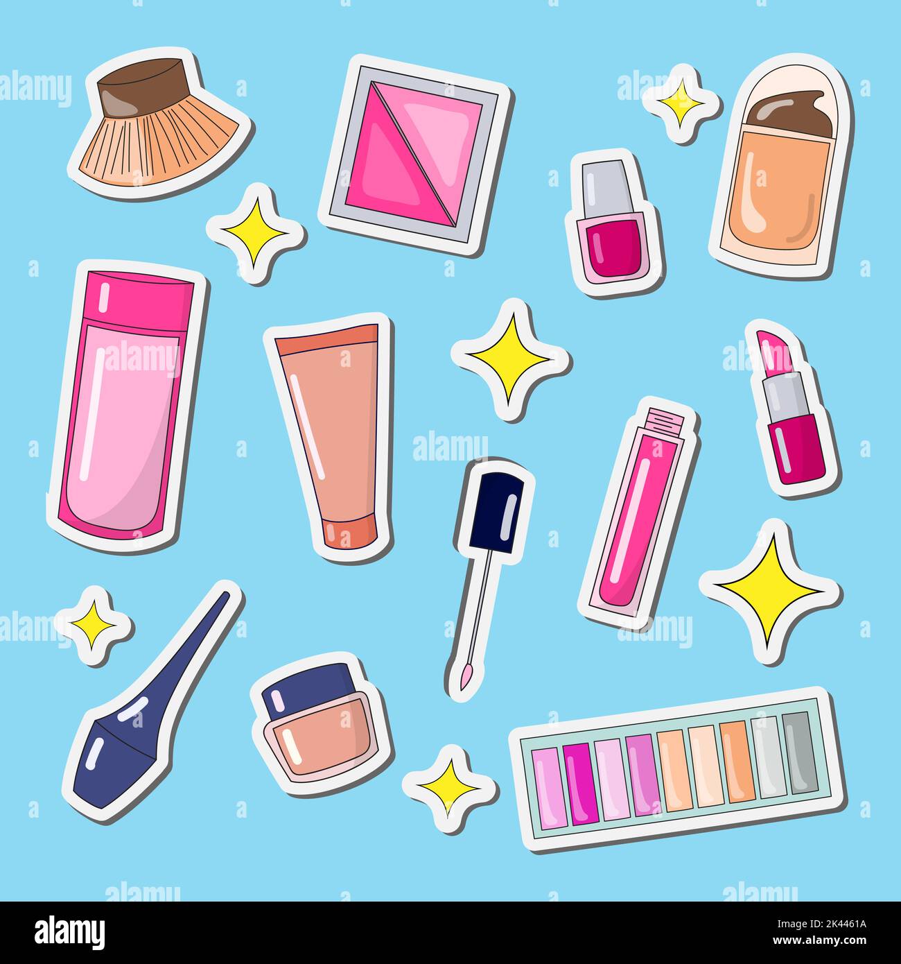 jolis autocollants maquillage outils et cosmétiques pour le design de beauté illustration style doodle Illustration de Vecteur