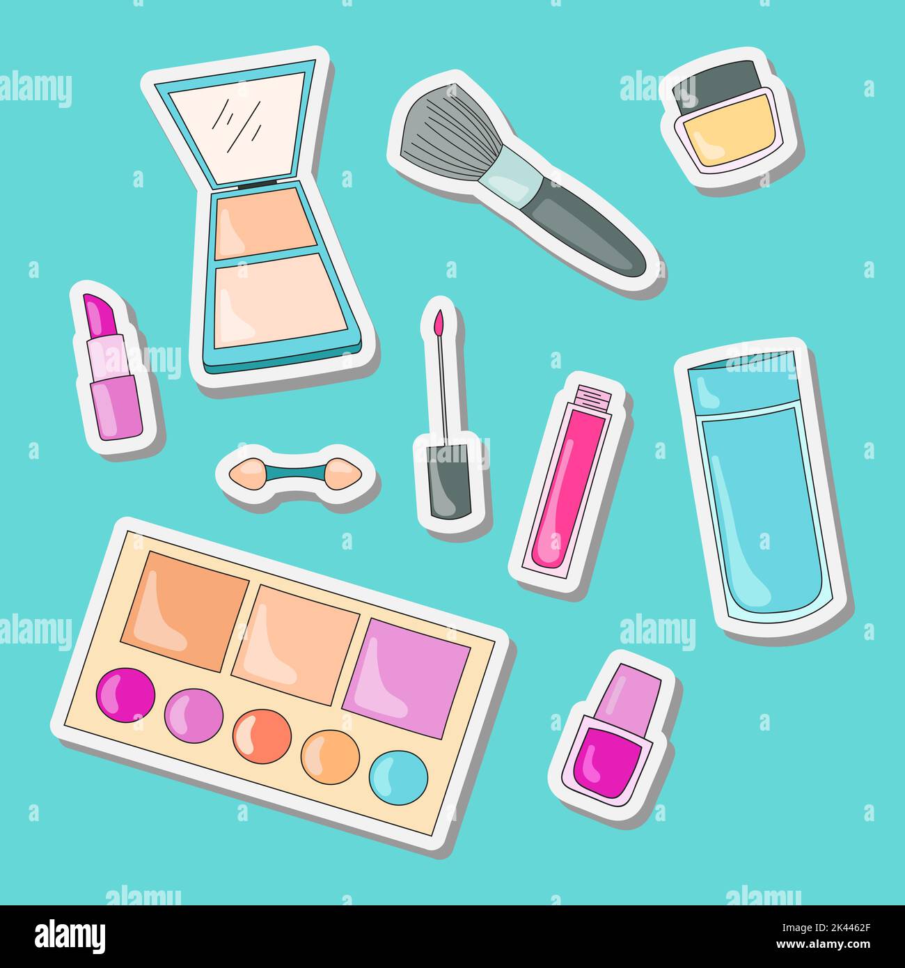 illustration des autocollants de maquillage qui sont ensemble mignon et doux modèle plat Illustration de Vecteur