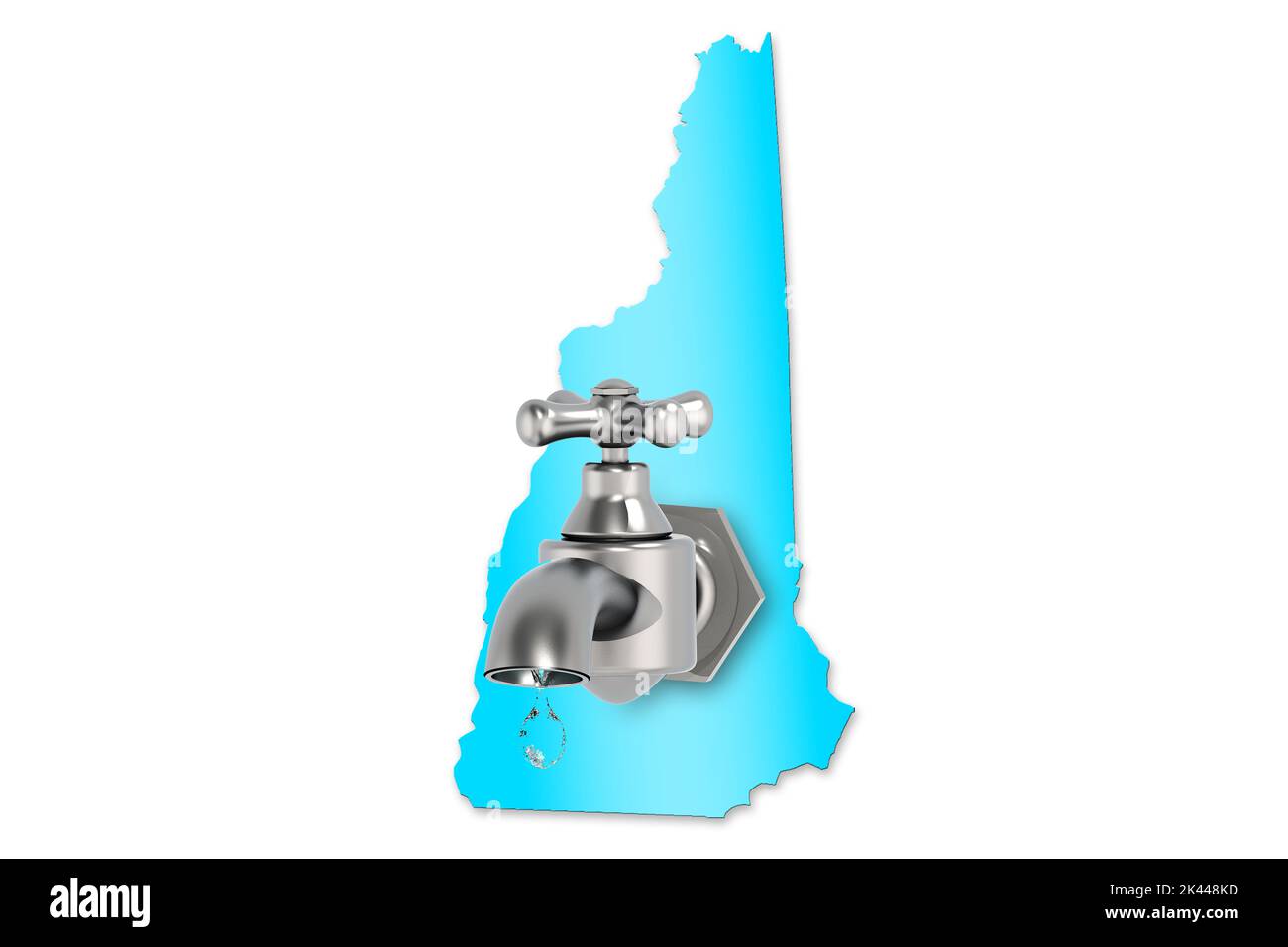 Carte du New Hampshire avec robinet d'eau pour le concept de pénurie d'eau, rendu 3D Banque D'Images