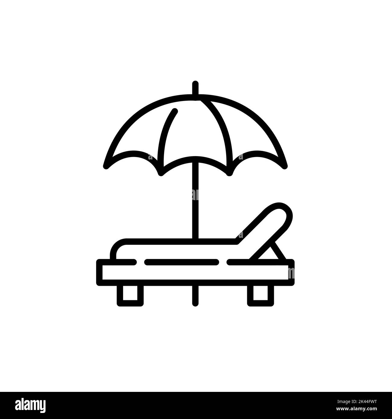 Chaise longue et parasol. Club de plage style détente de luxe. Pixel Perfect, icône de contour modifiable Illustration de Vecteur