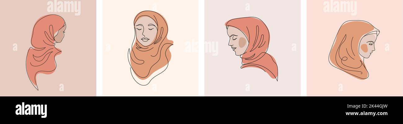 Femmes dans la collection hijab, le logo vectoriel et les modèles de conception de marque dans le style minimal, pour le centre de beauté, studio de mode, salon de coiffure et cosmétiques Illustration de Vecteur