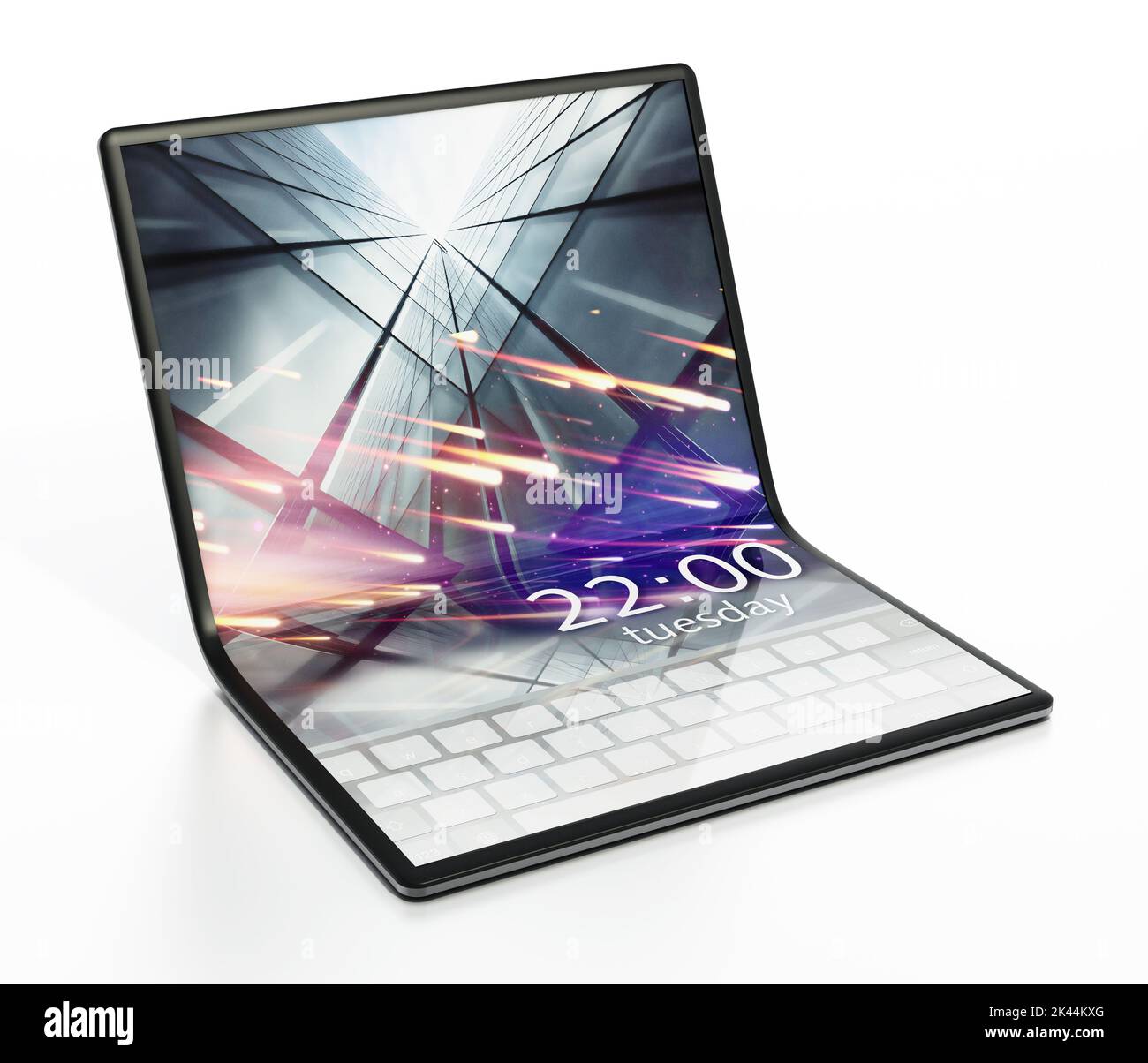 Tablette électronique pliable isolée sur fond blanc. 3D illustration. Banque D'Images