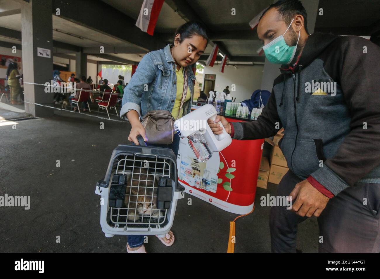 BOGOR, INDONÉSIE - 28 septembre 2022: animaux de compagnie dans la ville de Bogor, participant à des injections de vaccination contre la rage à la Journée mondiale de la rage, sur 28 septembre 2022 Banque D'Images