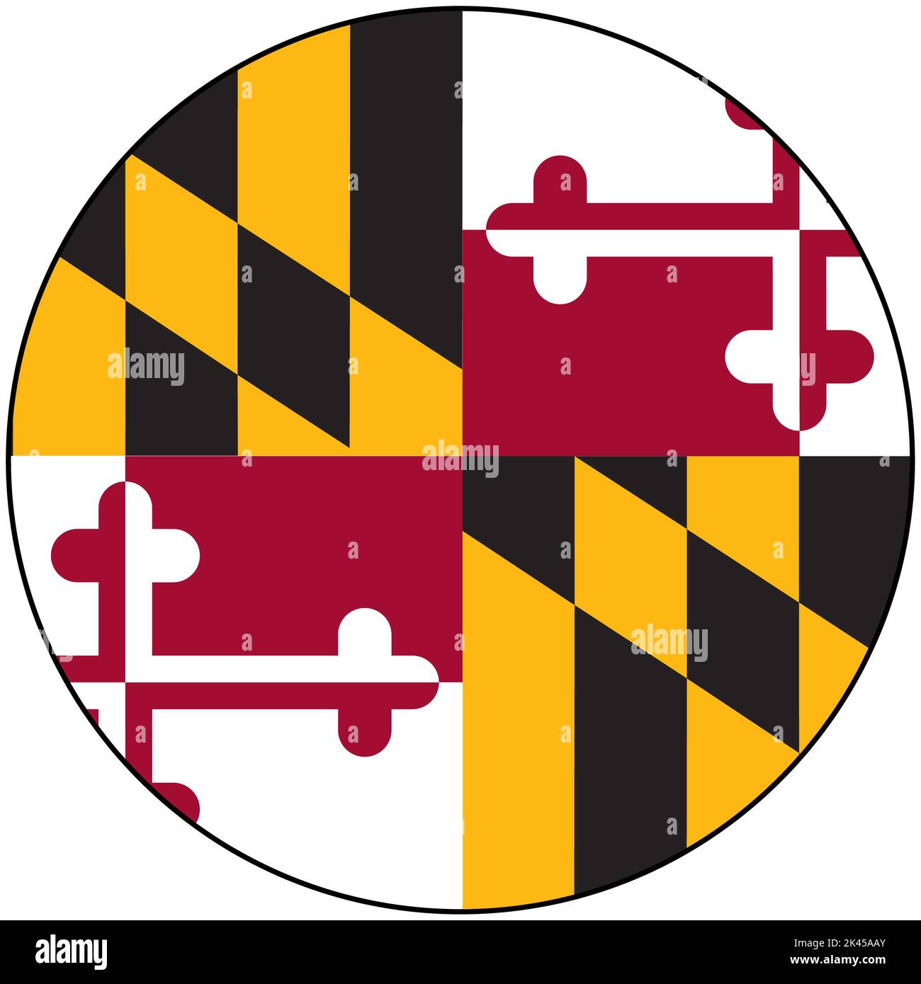 Drapeau rond du Maryland. Bouton drapeau Maryland. style plat. Banque D'Images