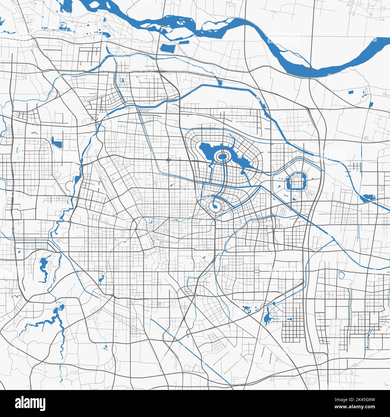 Carte de Zhengzhou. Carte détaillée du quartier administratif de Zhengzhou. Panorama urbain. Illustration vectorielle libre de droits. Carte routière avec autoroutes, rivière Illustration de Vecteur