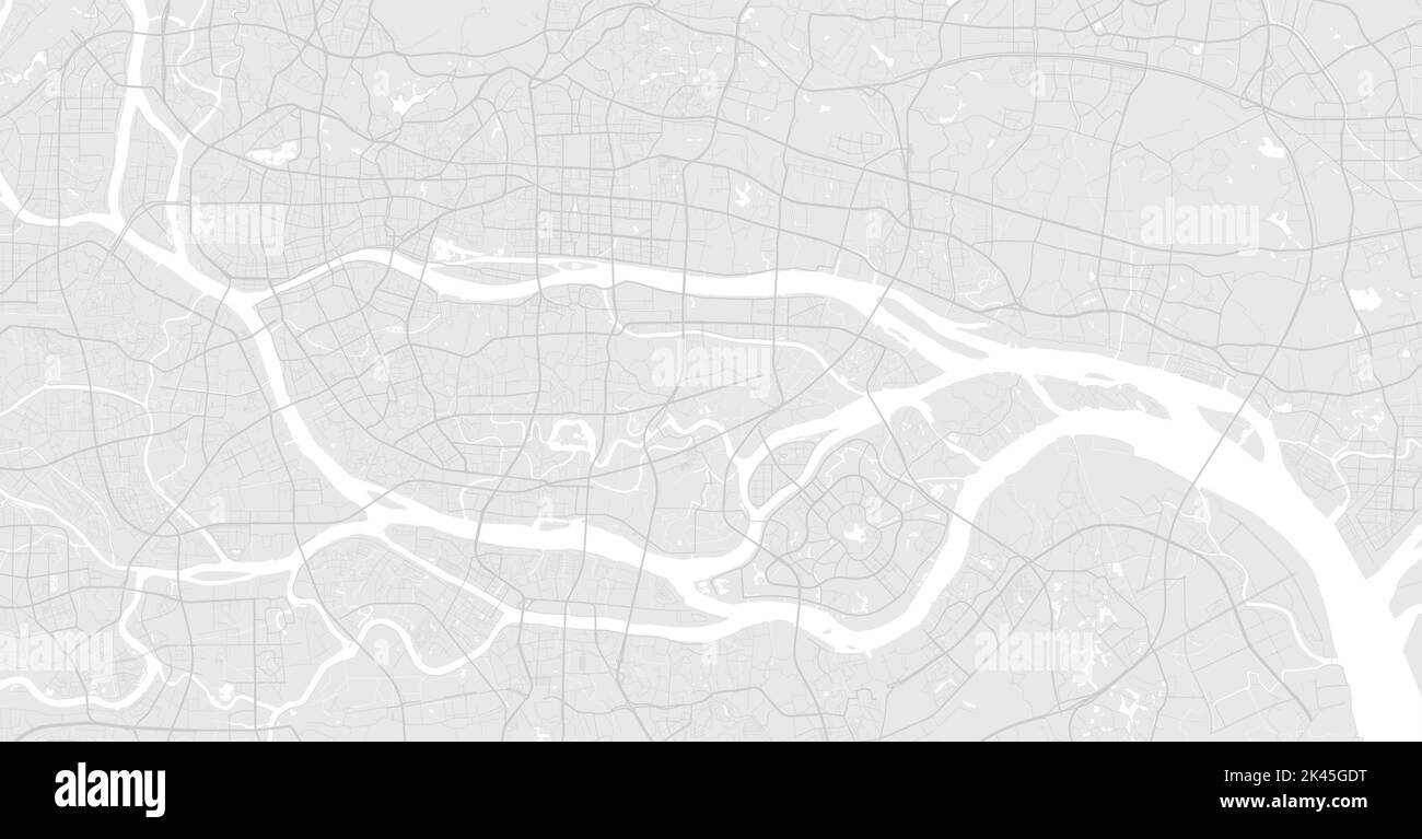 Carte d'arrière-plan vectorielle de la ville de Guangzhou, blanc et gris clair, routes et illustration de l'eau. Format écran large, feuille de route de la conception numérique à plat. Illustration de Vecteur