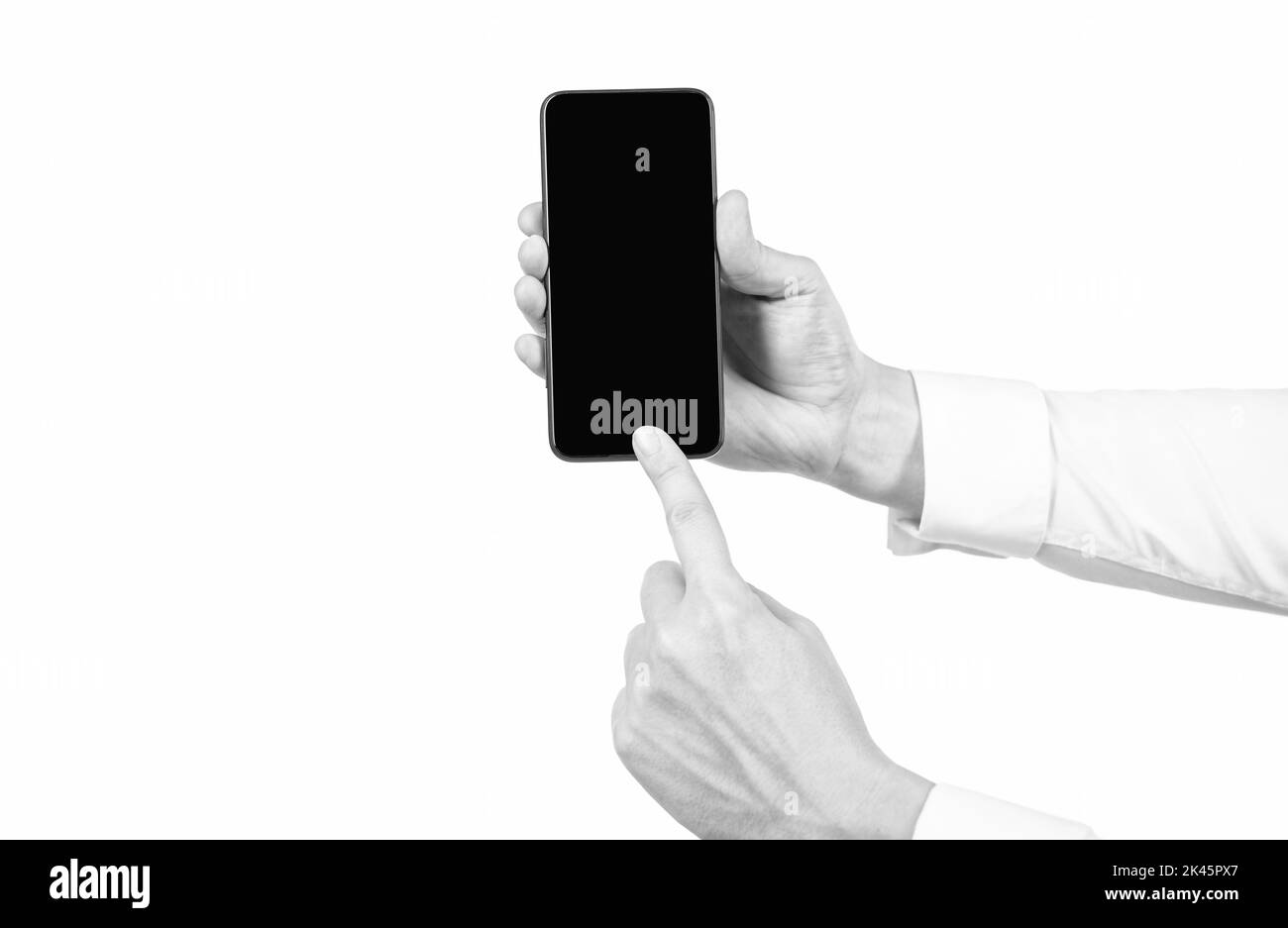 proposition de produit. présentation publicitaire. espace de copie. main de l'homme présentant l'écran du téléphone Banque D'Images