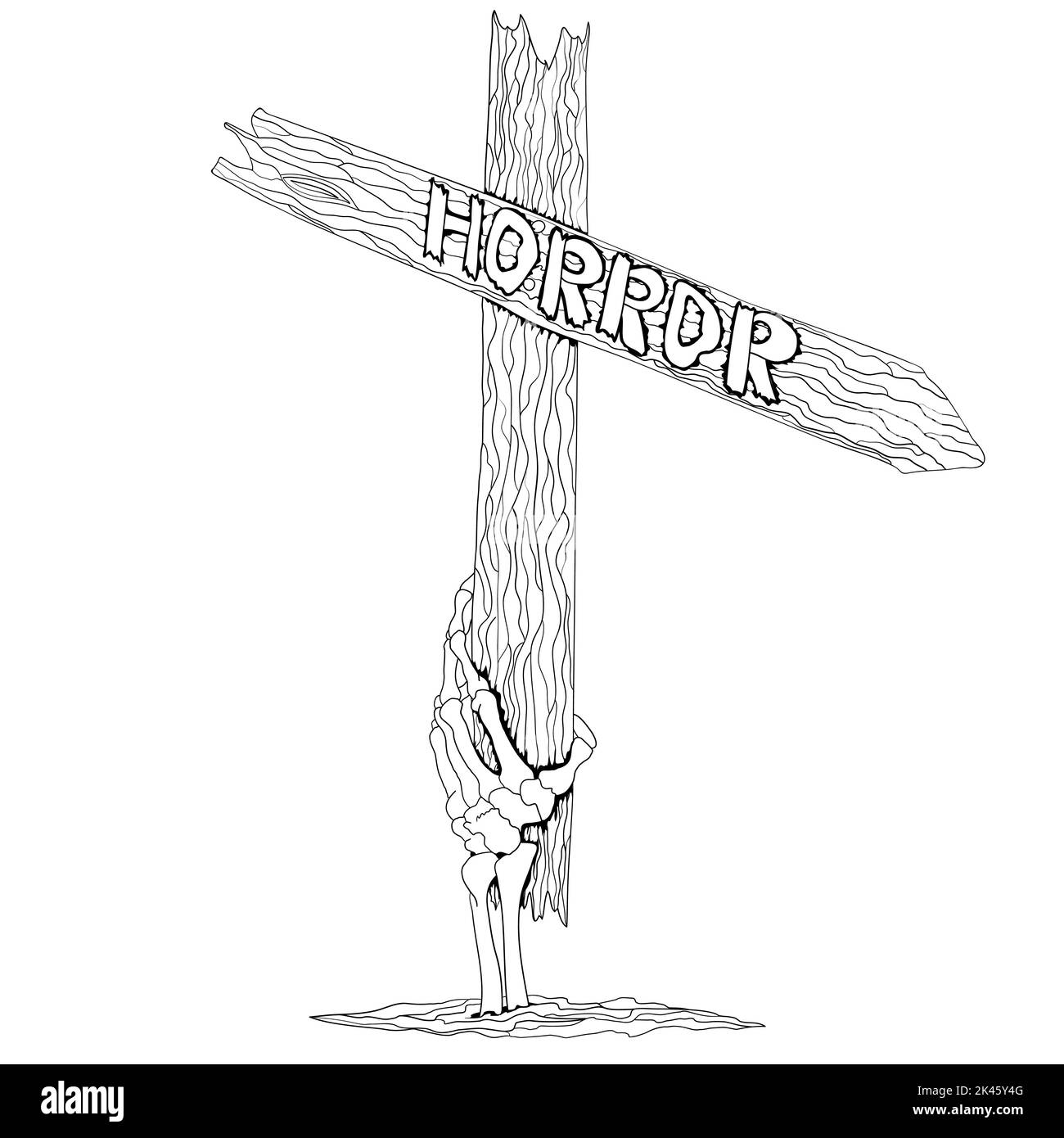 Pointeur d'horreur. Une flèche de route qui indique la direction du trajet vers la salle de panique ou le festival du film d'horreur. Illustration de Vecteur