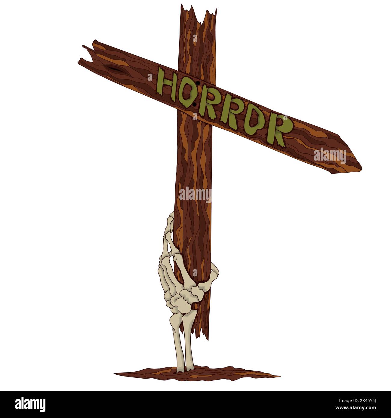 Pointeur d'horreur. Une flèche de route qui indique la direction du trajet vers la salle de panique ou le festival du film d'horreur. Illustration de Vecteur