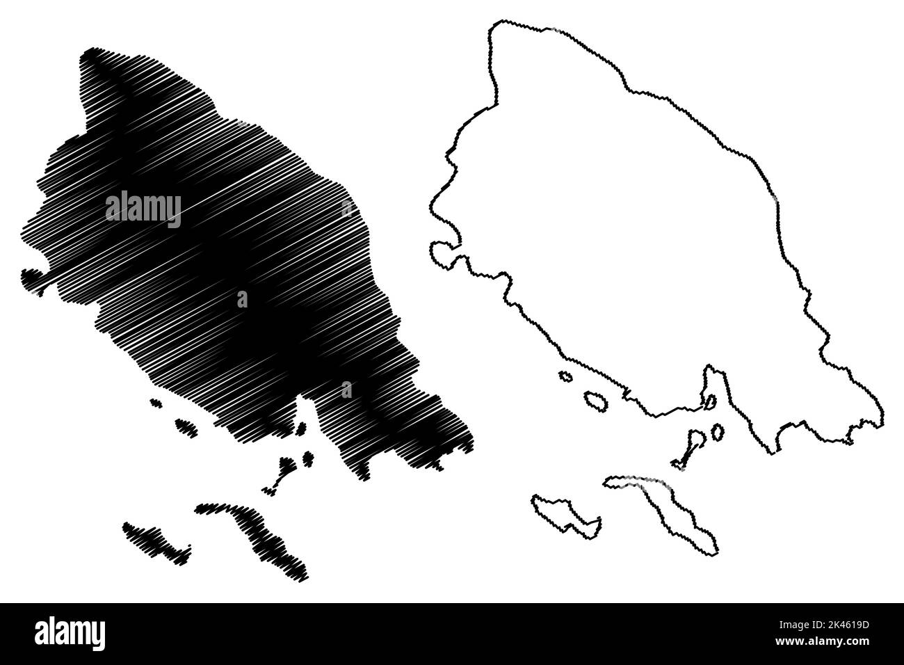 Île de Mussau (Nouvelle-Guinée, Océan Pacifique, Archipel de Bismarck, Iles St Matthias) carte illustration vectorielle, scribble sketch Mussau, Eloaua et Emana Illustration de Vecteur