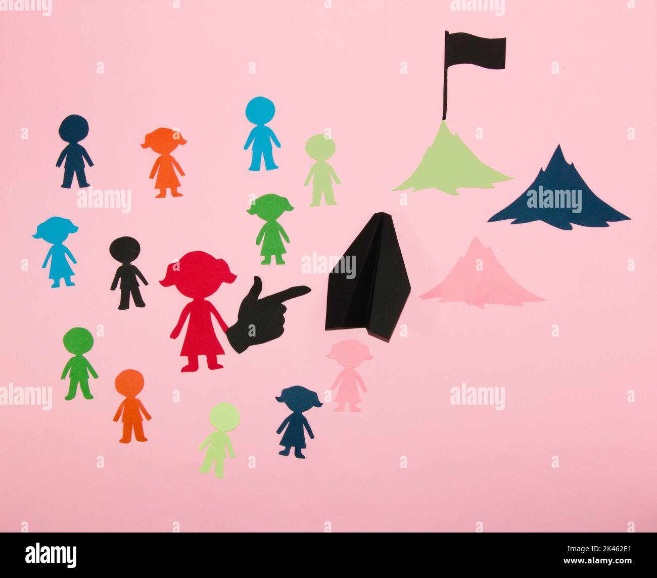 le leader et son équipe, le leader, montre le projet qui va voler au sommet du ciel de l'entreprise, un concept d'affaires créatif Banque D'Images