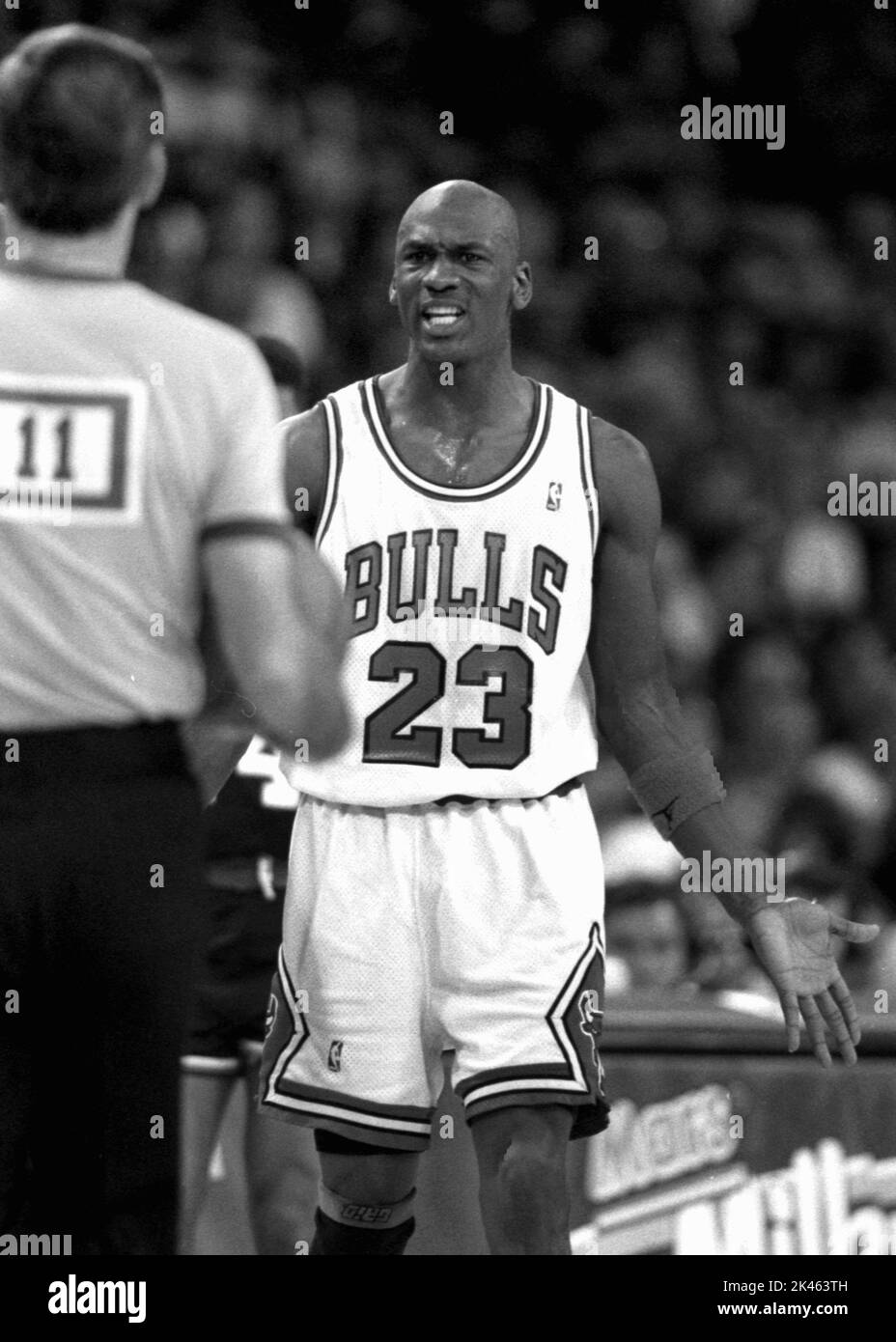 La superstar de la NBA, Michael Jordan, des Chicago Bulls, est présentée lors du match en 1980s. Banque D'Images