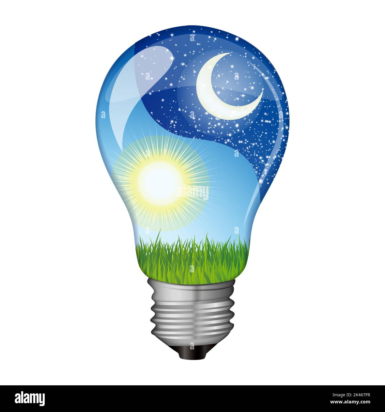 Ampoule avec une scène nature à l'intérieur - illustration de l'élément de conception de consommation d'énergie Banque D'Images