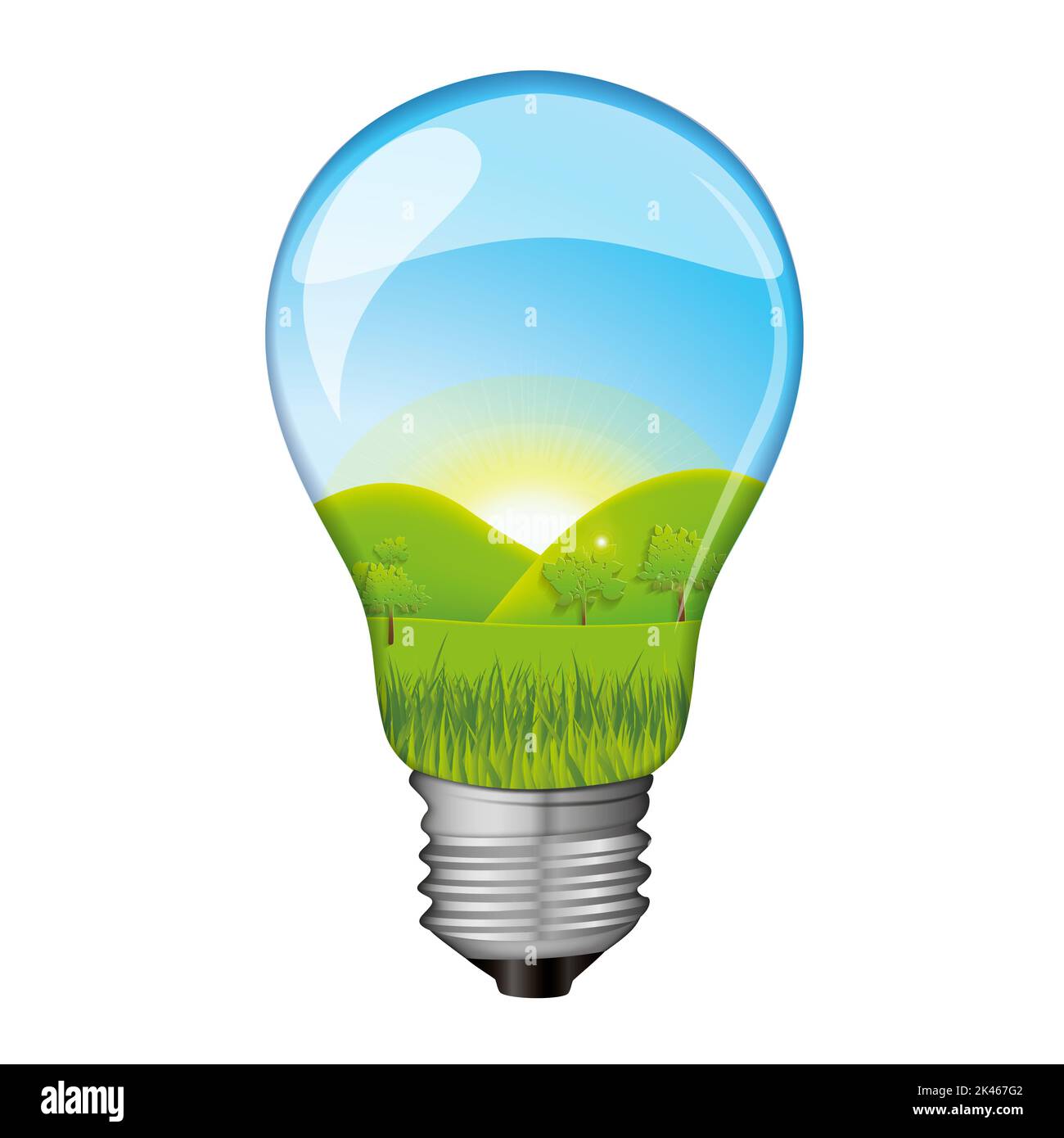 Ampoule avec une scène nature à l'intérieur - illustration de l'élément de conception de consommation d'énergie Banque D'Images