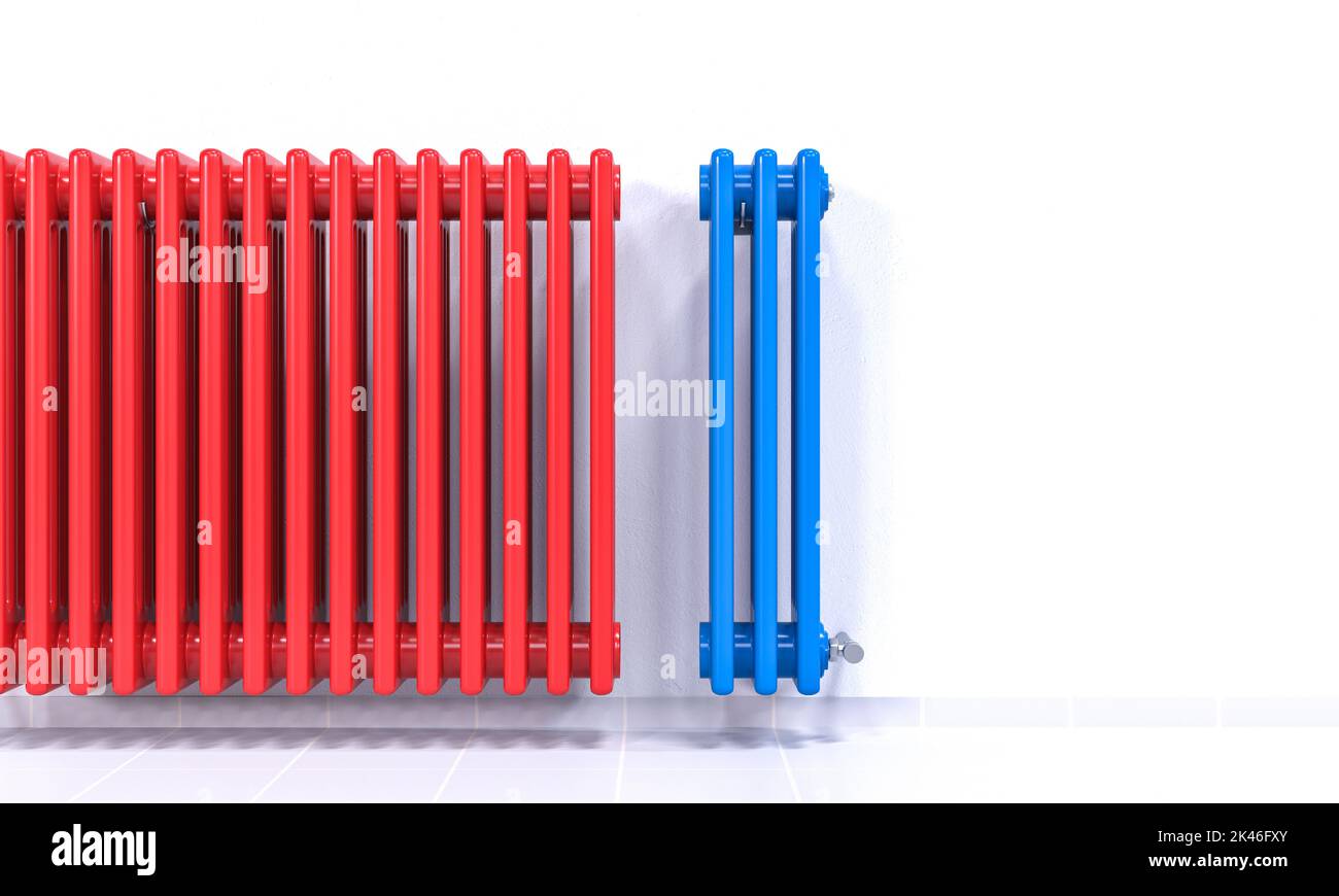 chauffage rouge avec éléments bleus séparés. crise d'énergie, problème d'alimentation. 3d rendu Banque D'Images