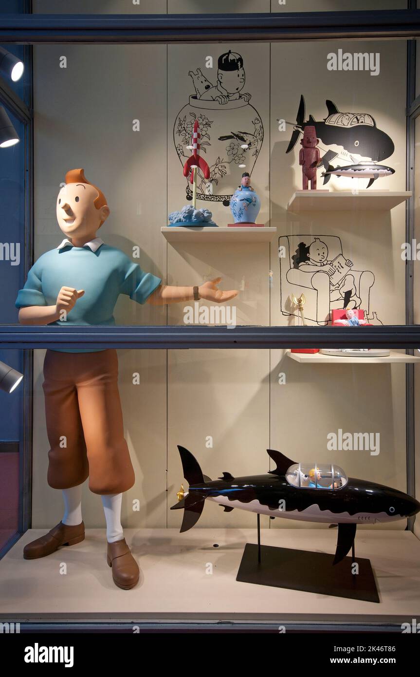 Statuettes en vente à la Boutique Tintin, Bruxelles, Belgique Banque D'Images