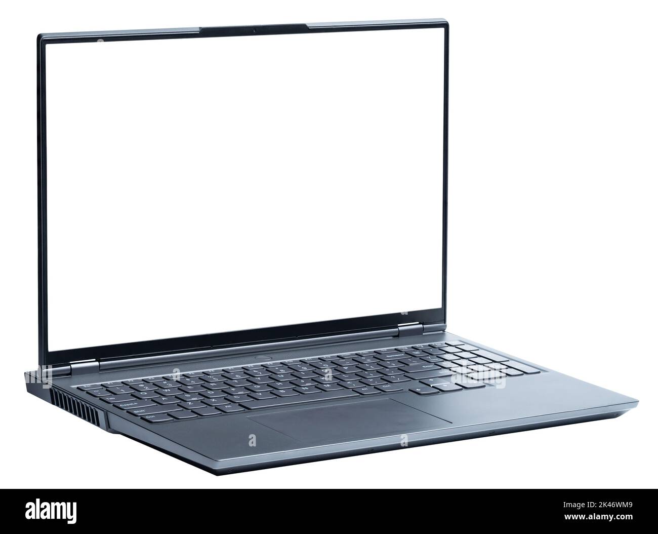 Vue isométrique de l'ordinateur portable ouvert isolé avec espace de copie Banque D'Images