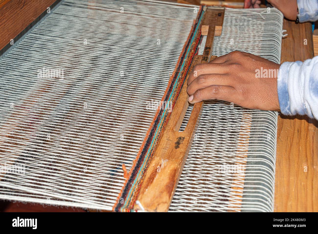 Métier à tisser traditionnel pour fabriquer des textiles d'Oaxaca, Mexique Banque D'Images