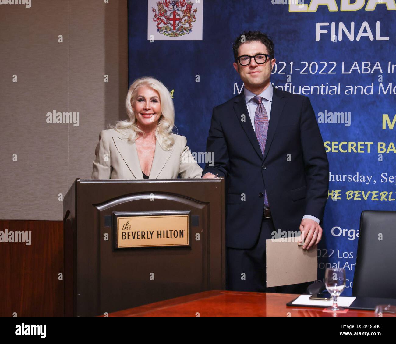 Beverly Hills, Californie, États-Unis. 29th septembre 2022. La princesse Karen Cantrell, présidente tournante du Los Angeles Beverly Arts (LABA) International Art Festival et Jesse Weiner, associée directrice de YK Law LLP à l'10 annonce de la liste mondiale des artistes les plus influents et les plus précieux de LABA à l'hôtel Beverly Hilton de Beverly Hills, en Californie. Crédit: Sheri Determan Banque D'Images
