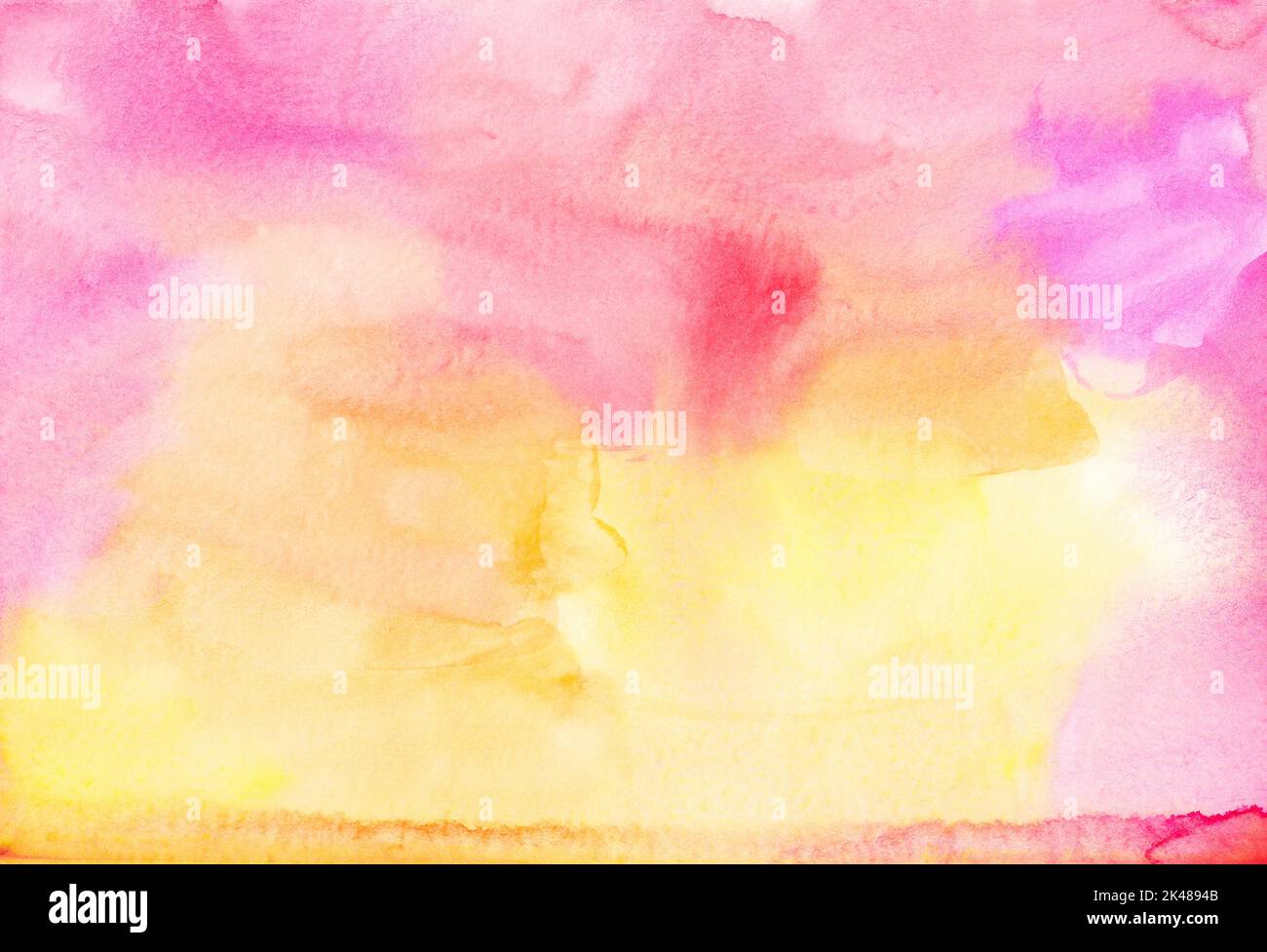 Aquarelle fond jaune clair et rose. Aquarelle colorée toile de fond claire et douce, taches sur le papier. Banque D'Images