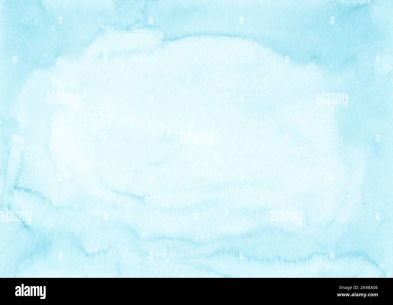 Fond turquoise pastel aquarelle avec espace de copie. Taches bleu-vert clair sur le papier, texture peinte à la main. Banque D'Images