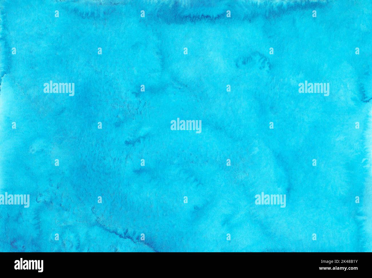 Texture d'arrière-plan turquoise aquarelle. Taches de couleur bleu cyan sur le papier, peintes à la main. Banque D'Images