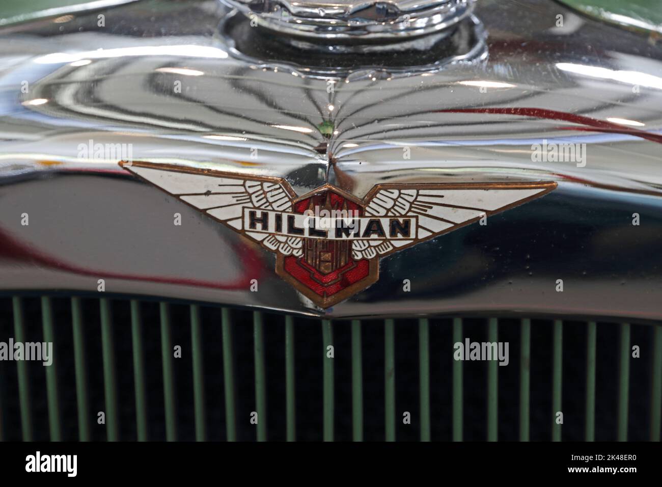Emblème de voiture Hillman sur le dessus du radiateur Banque D'Images