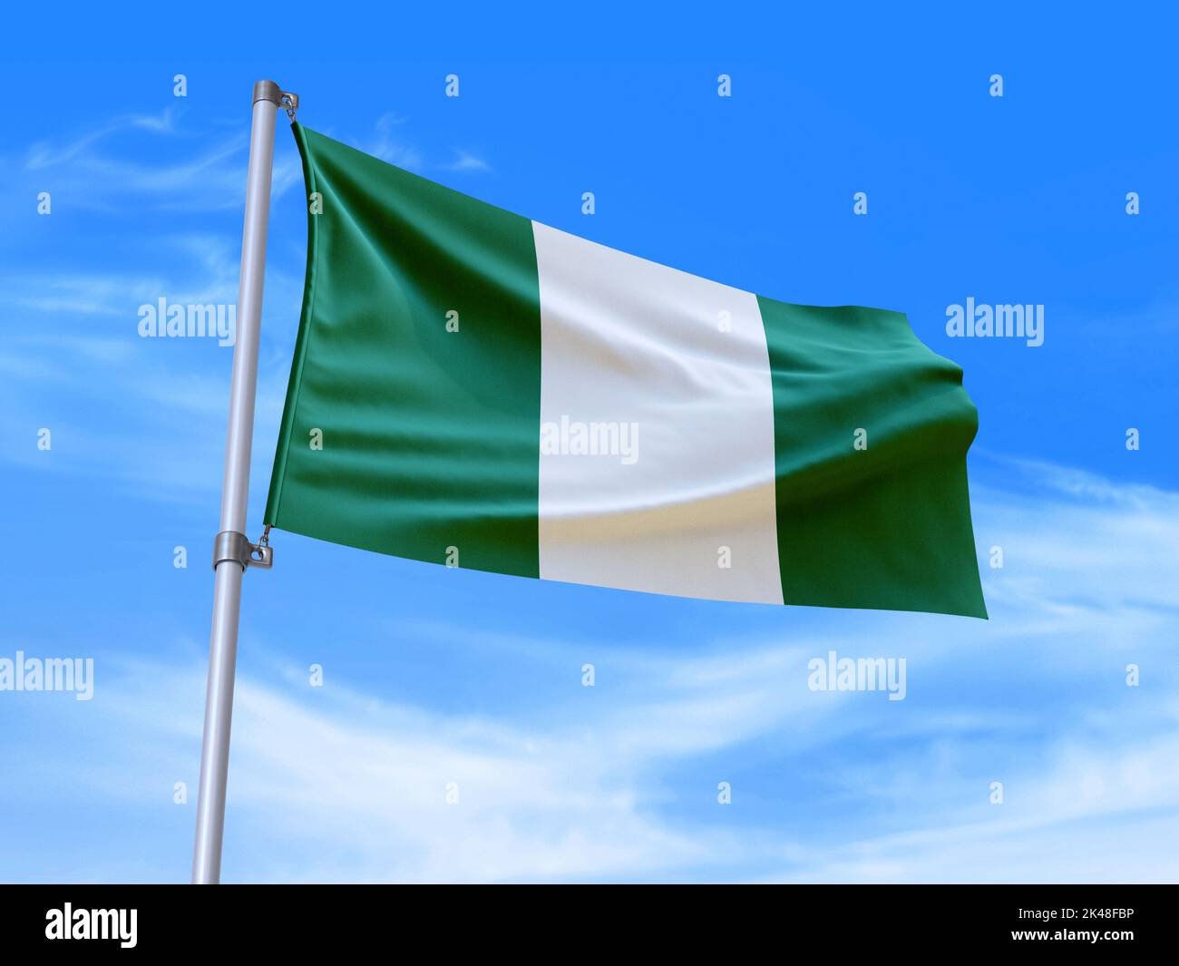 Magnifique drapeau nigérian agitant dans le vent avec fond de ciel - 3D illustration - 3D rendu Banque D'Images