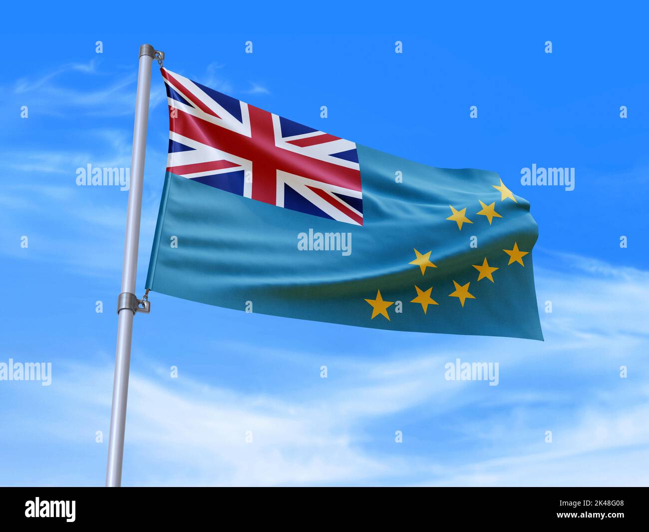 Magnifique drapeau de Tuvalu agitant dans le vent avec fond de ciel - 3D illustration - 3D rendu Banque D'Images