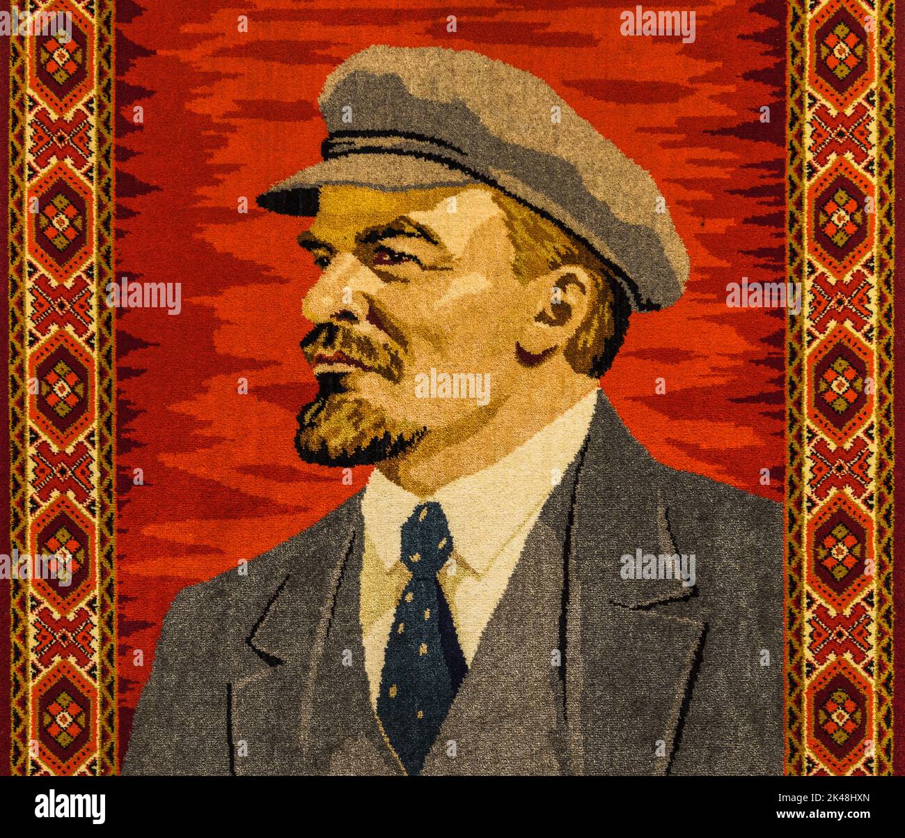 Portrait de Vladimir Lénine sur le tapis. Druskininkai, Lituanie, 12 septembre 2022 Banque D'Images