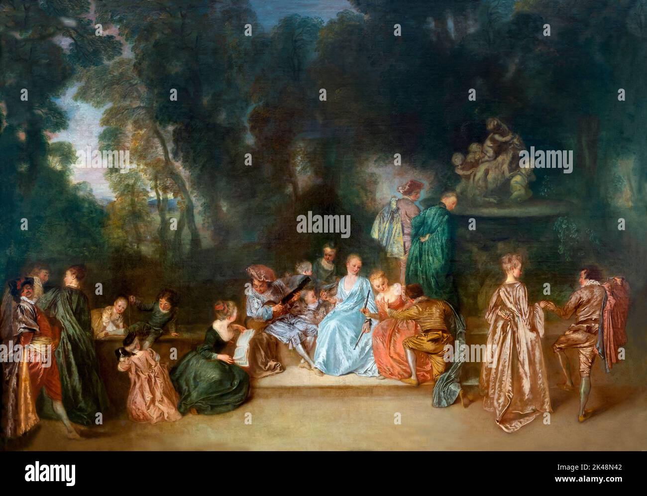 Compagnie en plein air, Jean Antoine Watteau, 1718-1721, Gemaldegalerie, Berlin, Allemagne, Europe Banque D'Images