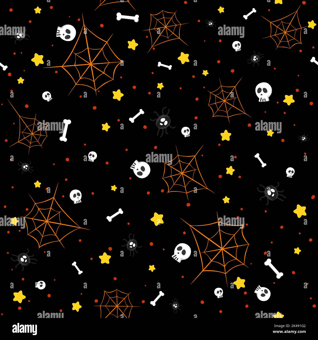 Arrière-plan vectoriel et créepy avec étoiles et crânes. Toile de fond amusante avec toiles d'araignée, araignée et os. Illustration de Vecteur