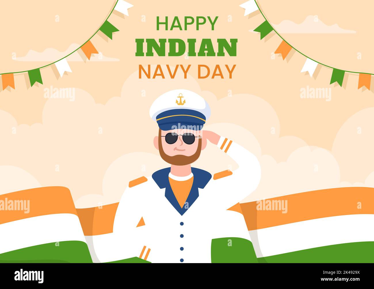 Modèle d'arrière-plan de la Journée de la Marine indienne dessin à la main dessin à l'écran plat de dessin animé Illustration de Vecteur