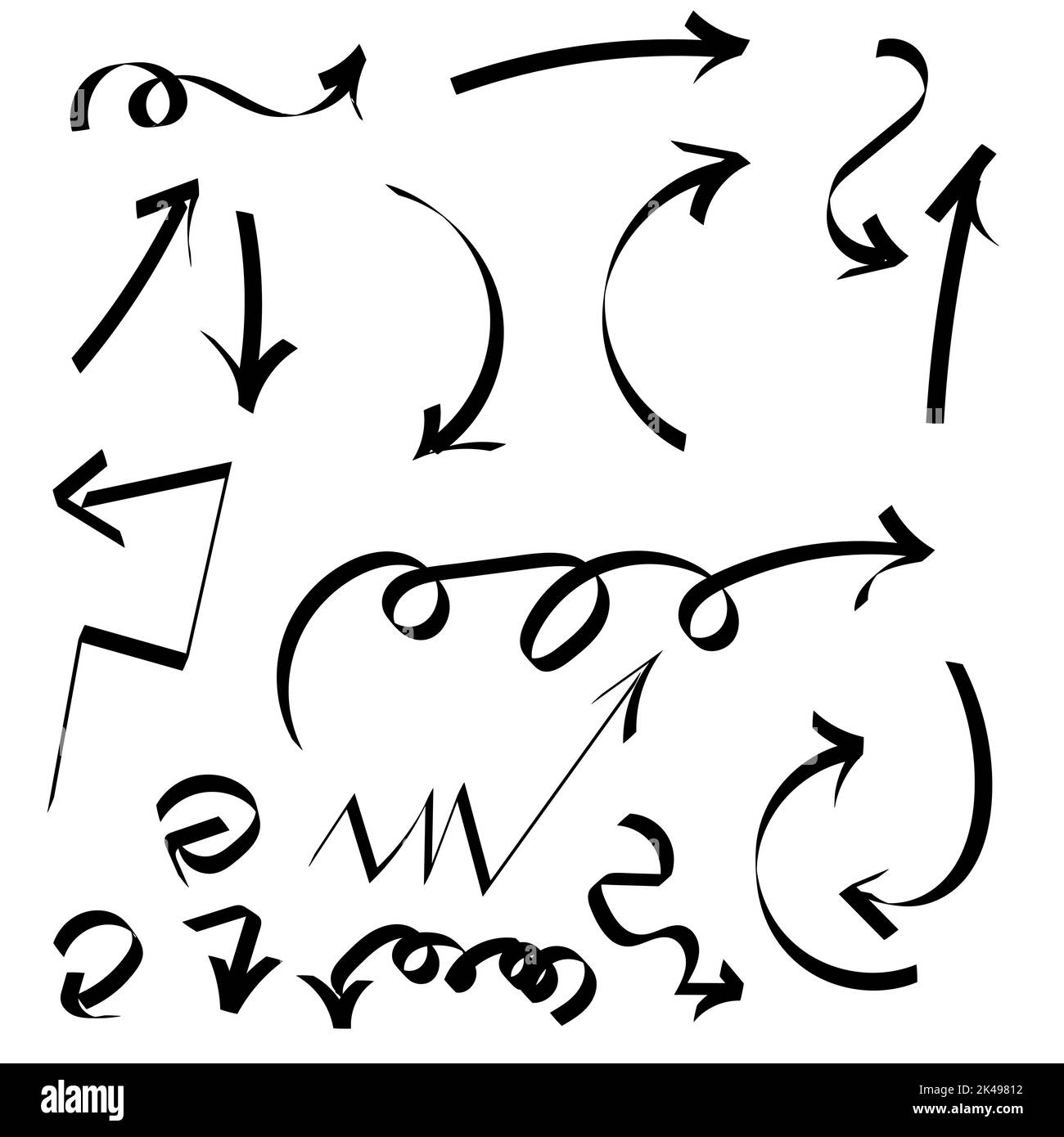 Diverses flèches de dessin. Grunge flèche d'esquisse. Pointeurs de direction formes et objets. Isolé en arrière-plan. Illustration vectorielle Illustration de Vecteur