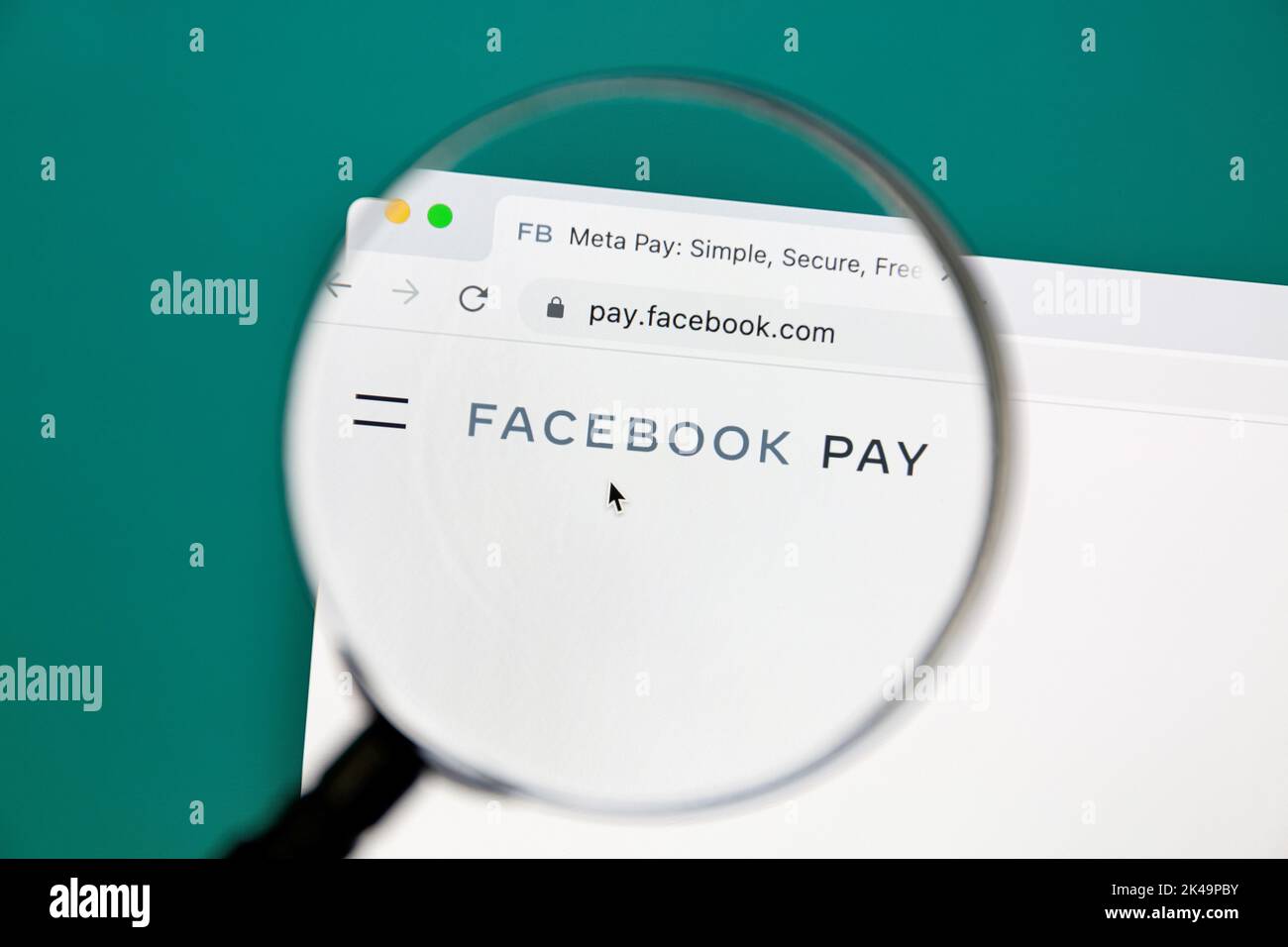 Ostersund, Suède - 2 juillet 2022: Facebook site de paiement sur un écran d'ordinateur. Meta Pay est un moyen sécurisé de payer sur les applications que vous utilisez déjà. Banque D'Images