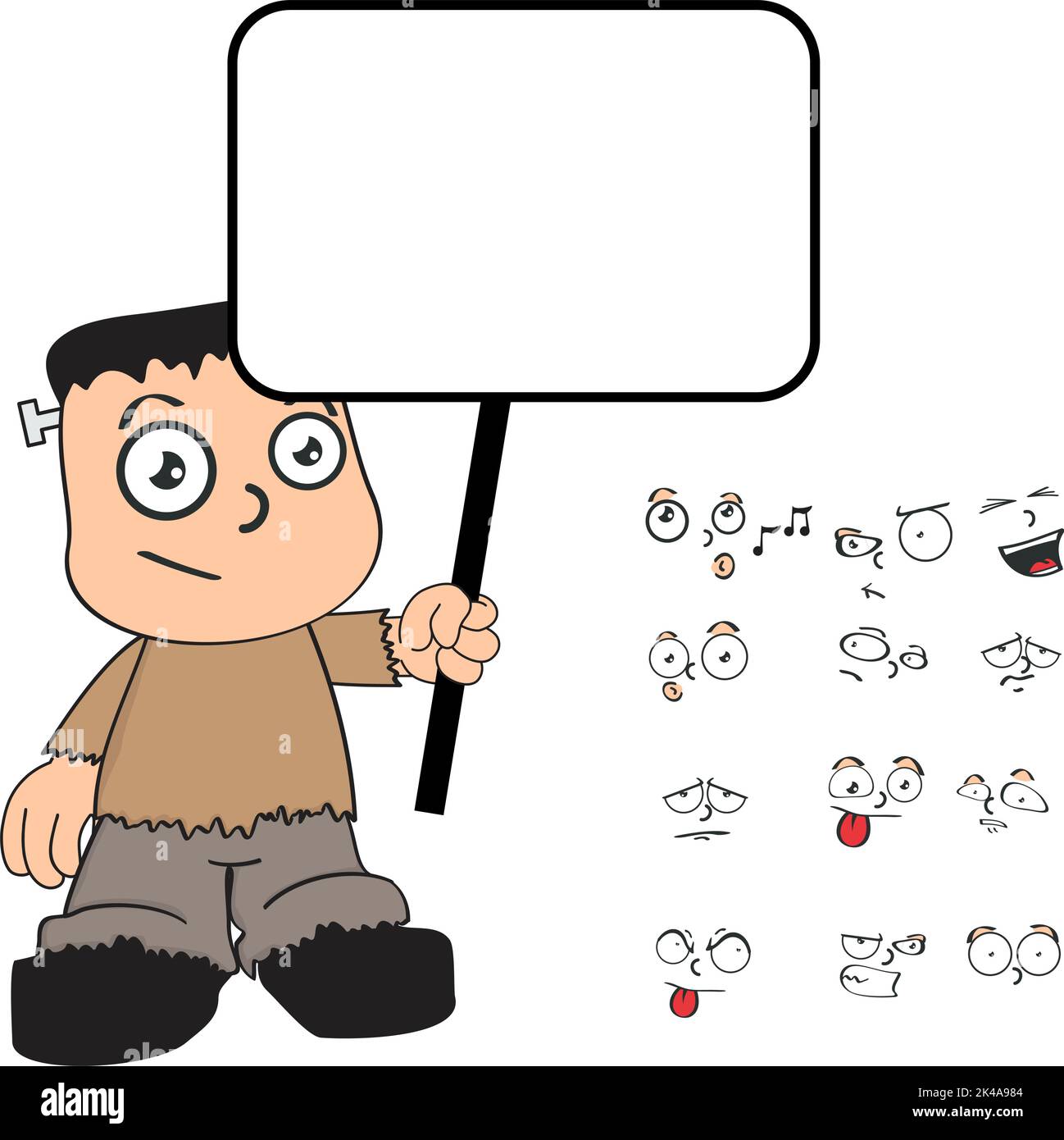 halloween frankenstein kid caricature kawaii expressions ensemble panneau d'affichage en format vectoriel Illustration de Vecteur