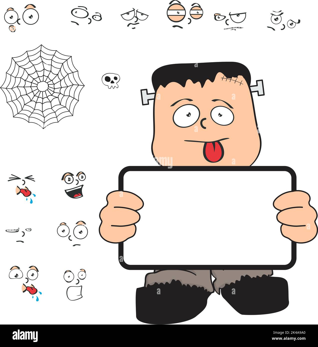 panneau d'affichage halloween frankenstein kid dessin animé kawaii expressions définies dans le format vectoriel Illustration de Vecteur