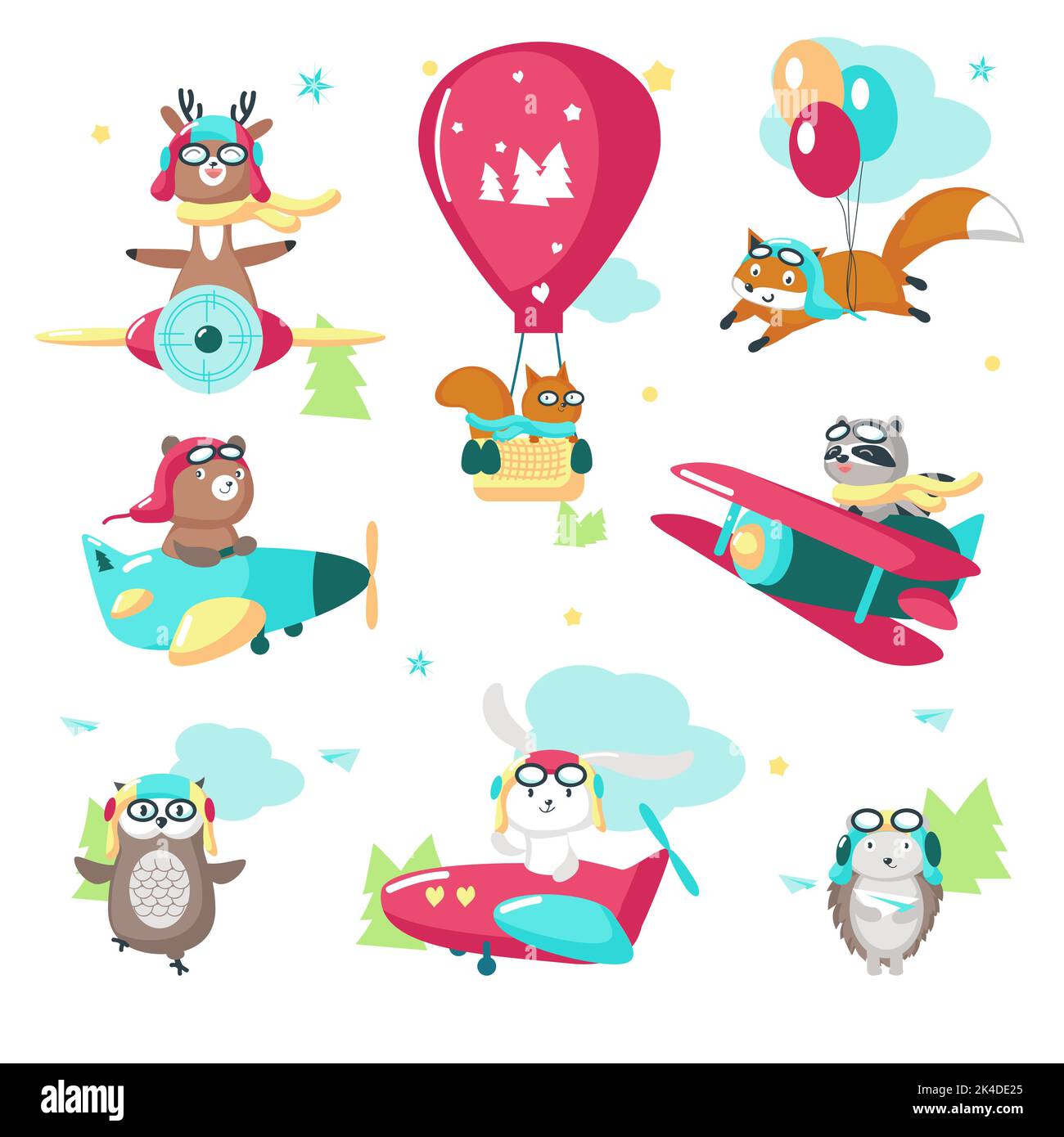 Joli drôle animaux pilotes vecteur illustration isolée Illustration de Vecteur