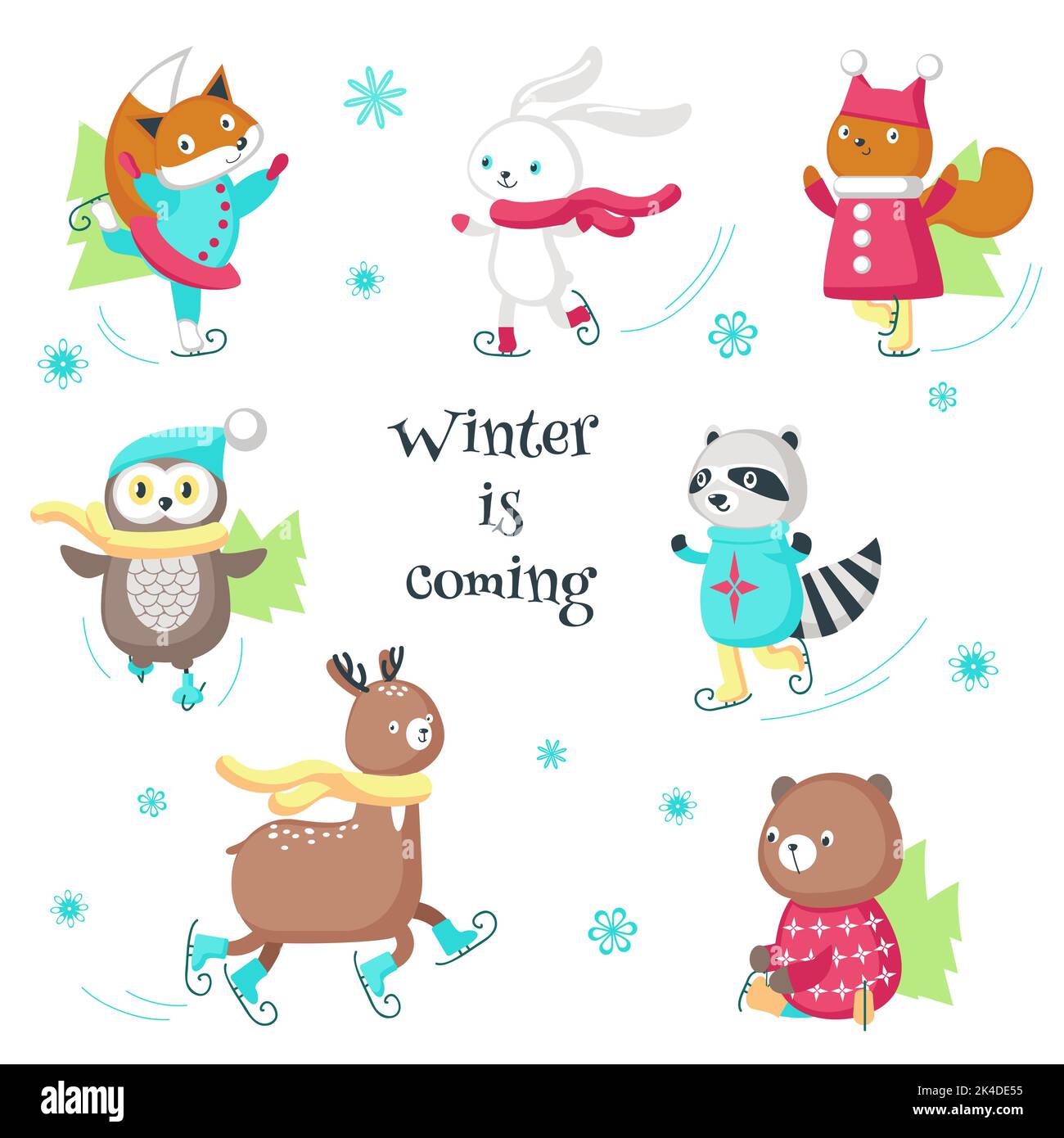 Illustration isolée à vecteur de patinage sur glace animaux mignons Illustration de Vecteur