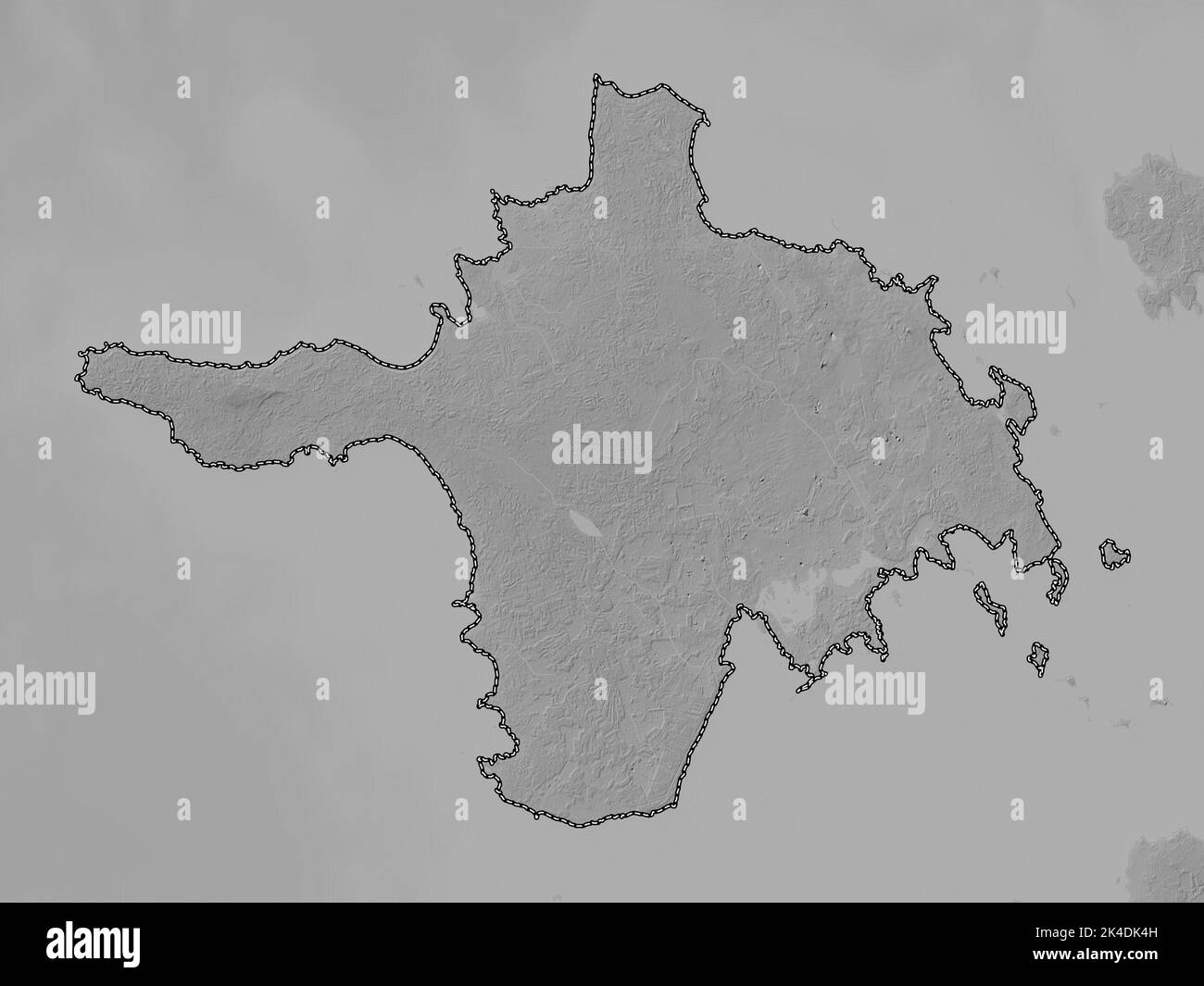 Hiiu, comté d'Estonie. Carte d'altitude en niveaux de gris avec lacs et rivières Banque D'Images