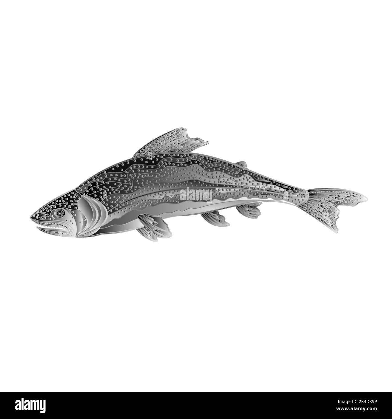 Poisson prédateur de saumon de truite arc-en-ciel américain comme illustration vectorielle vintage en métal forgé Illustration de Vecteur