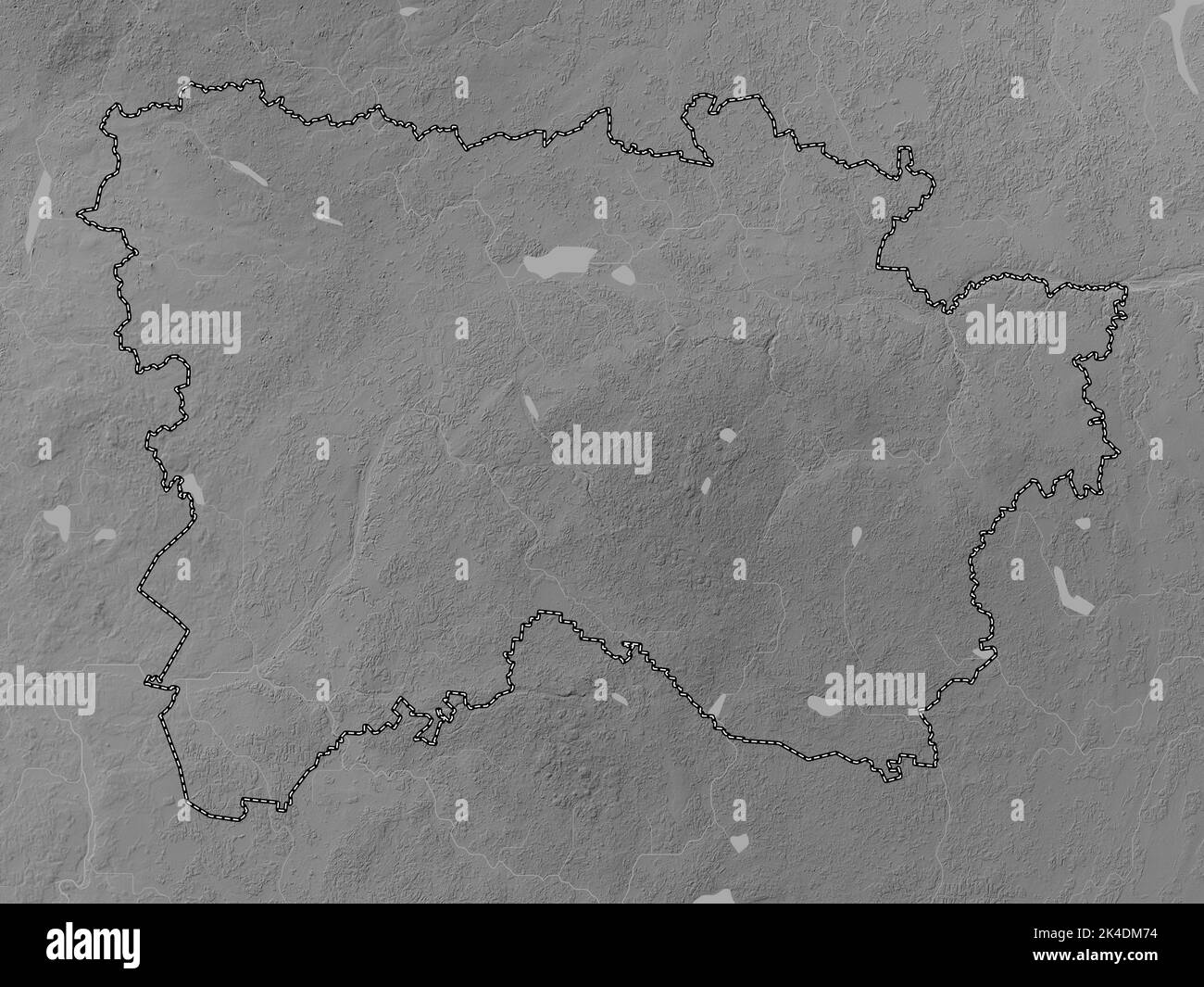 Voru, comté d'Estonie. Carte d'altitude en niveaux de gris avec lacs et rivières Banque D'Images