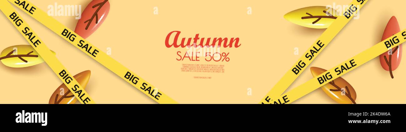 Affiche de vente d'automne ou bannière avec feuilles colorées d'automne. Salutations et cadeaux pour la saison d'automne. Illustration de Vecteur