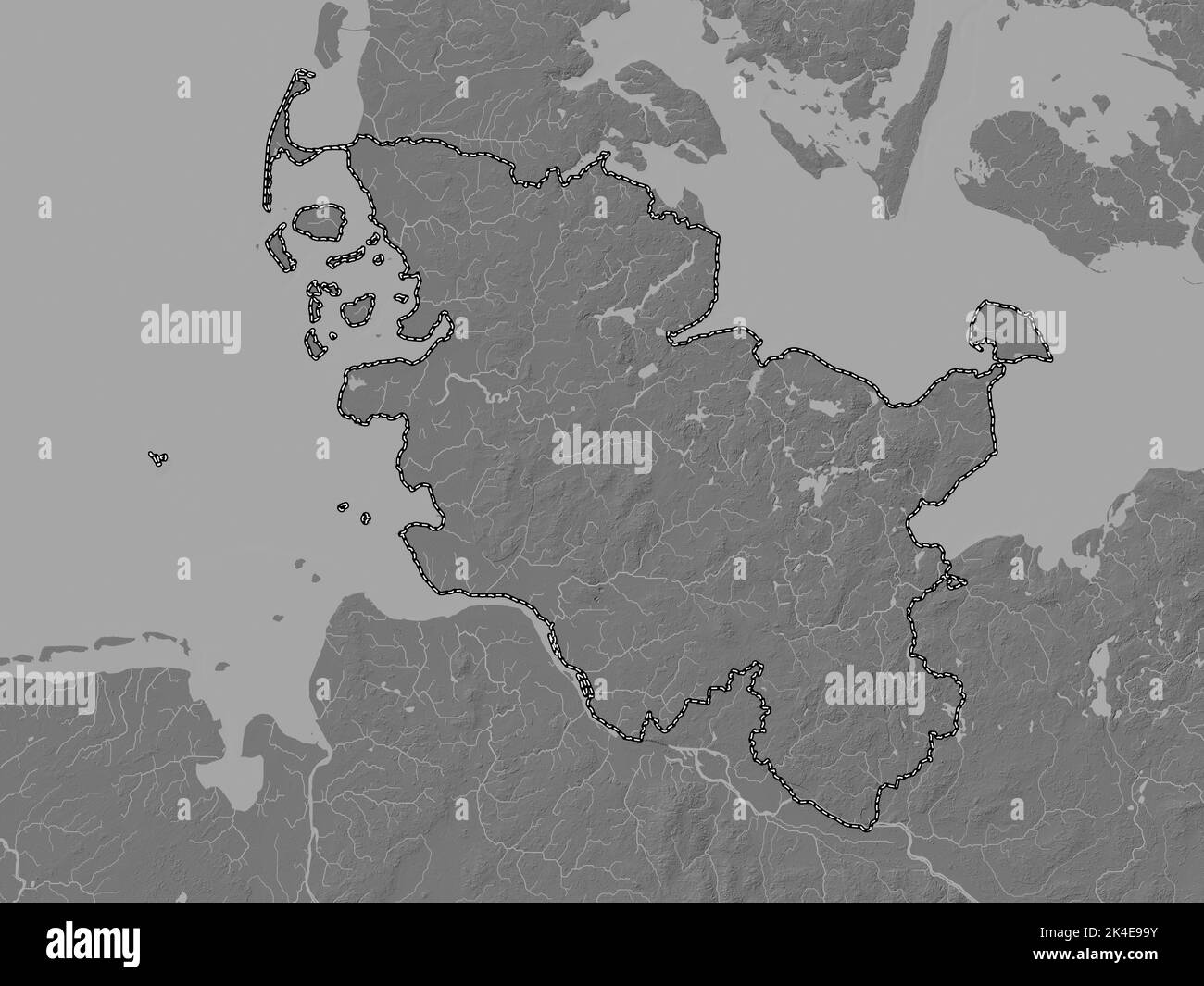 Schleswig-Holstein, Etat d'Allemagne. Carte d'altitude à deux niveaux avec lacs et rivières Banque D'Images